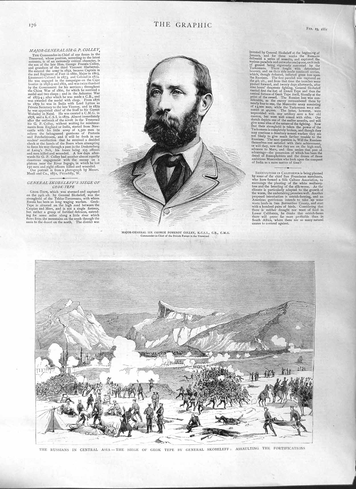 Original Old Antique Print 1881 George Colley Siege Geok Tepe Skobeleff W 19th