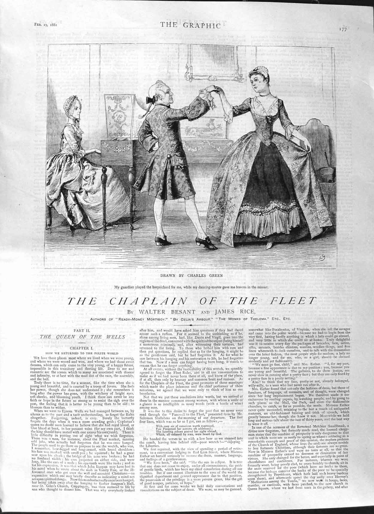 Old Antique Print 1881 Illustration Story Chaplain Fleet Dancing Romance 19th