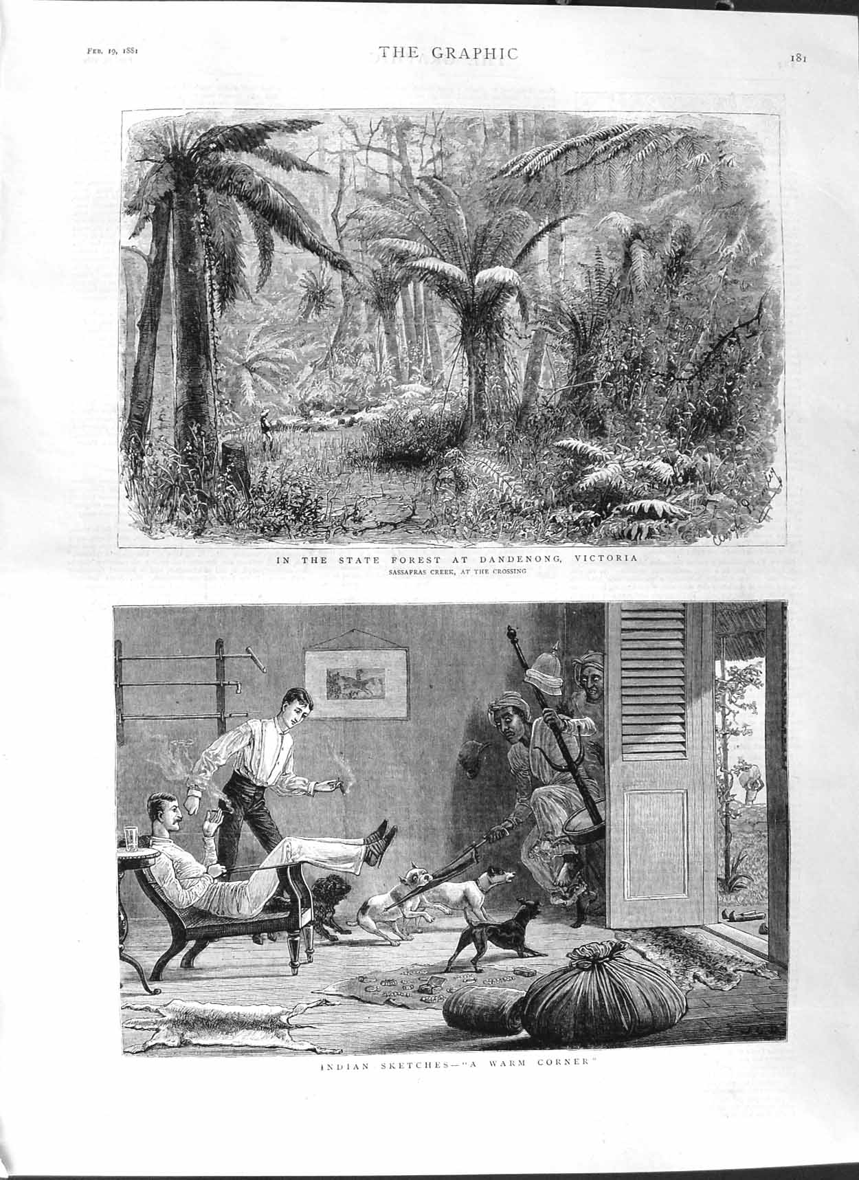 Original Old Antique Print 1881 India House Forest Dandenong Victoria Sa 19th