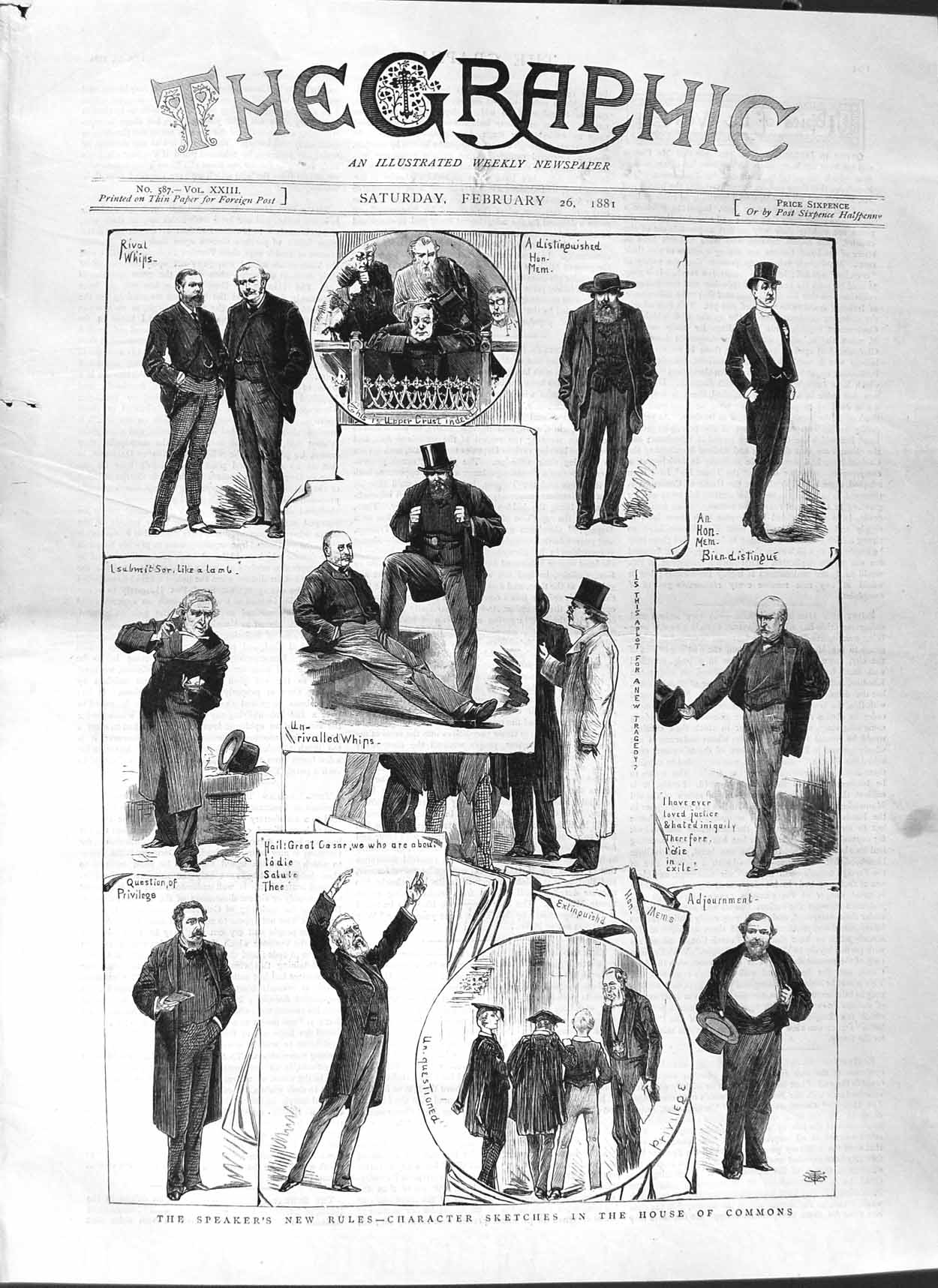 Original Old Antique Print 1881 House Commons Speaker Men London Parliament