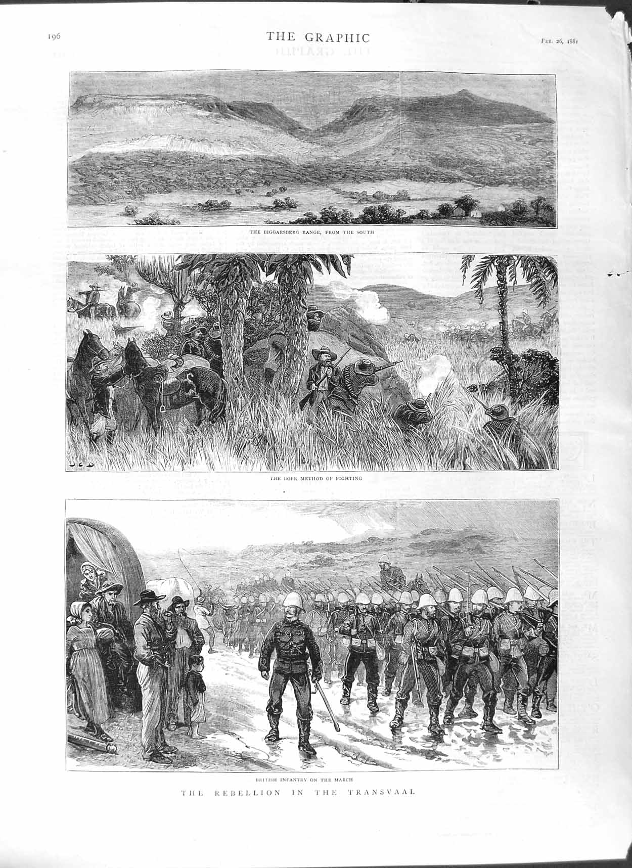 Original Old Antique Print 1881 Transvaal War British Siers Biggarsberg Boer