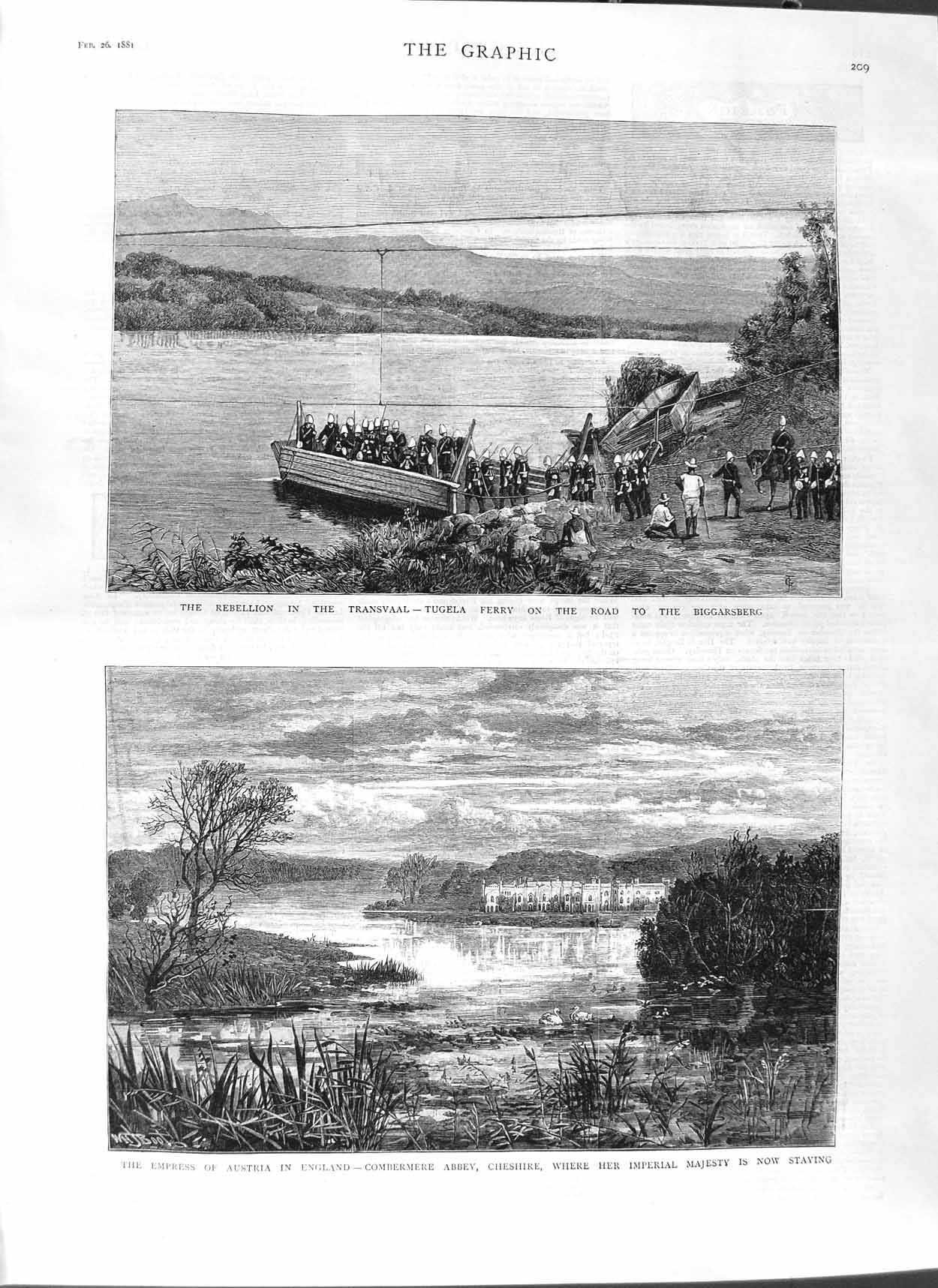 Old Antique Print 1881 Transvaal War Biggarsberg Combermere Abbey Austria 19th