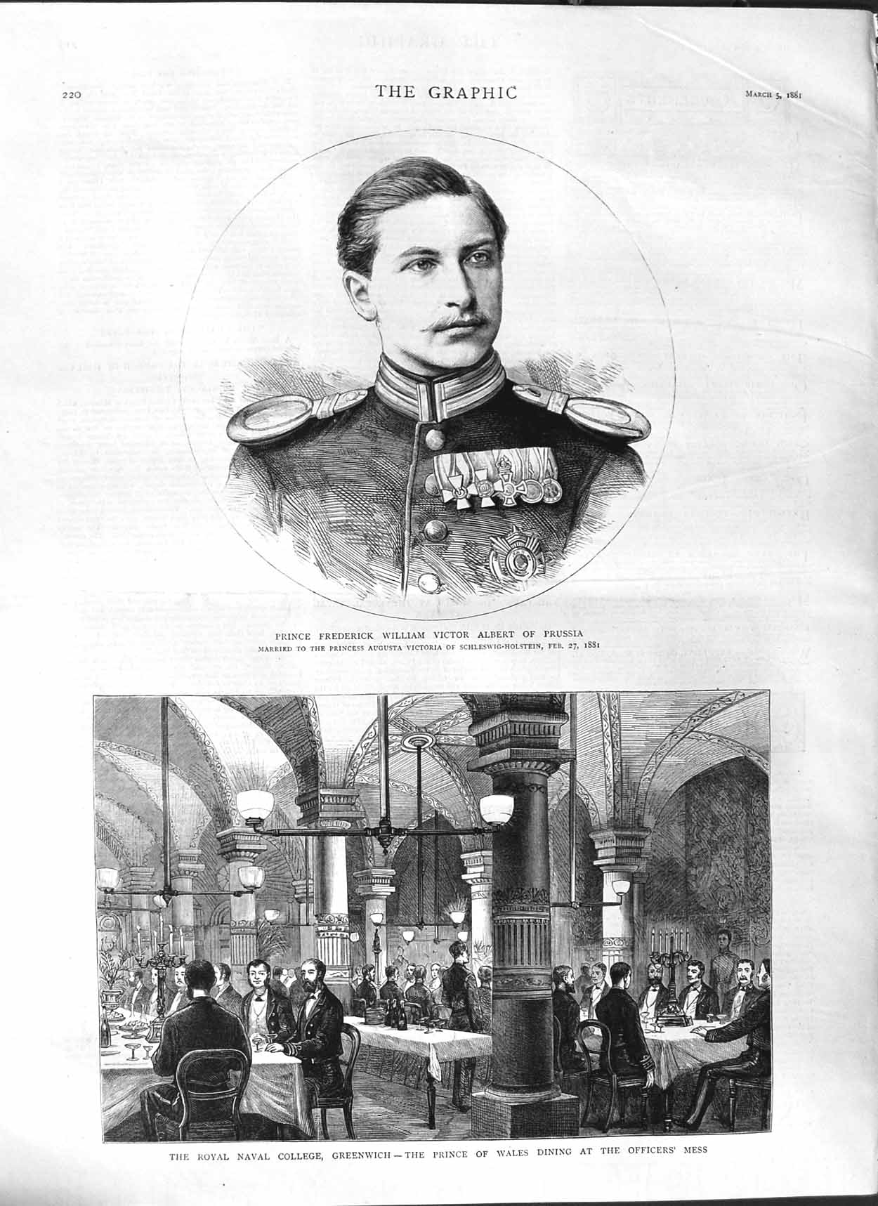 Old Antique Print 1881 Prince Frederick Prussia Naval College Greenwich 19th