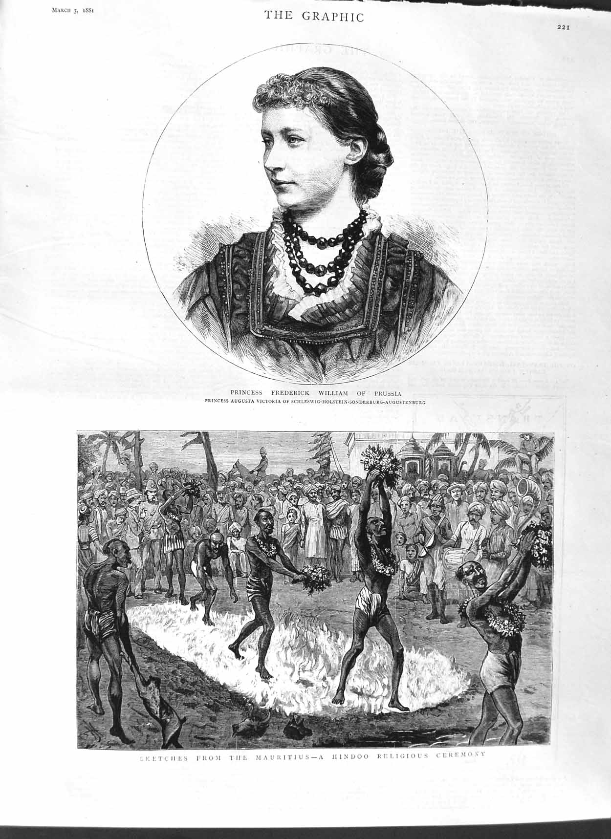 Original Old Antique Print 1881 Princess Augusta Prussia Hindoo Ceremony Ma 19th