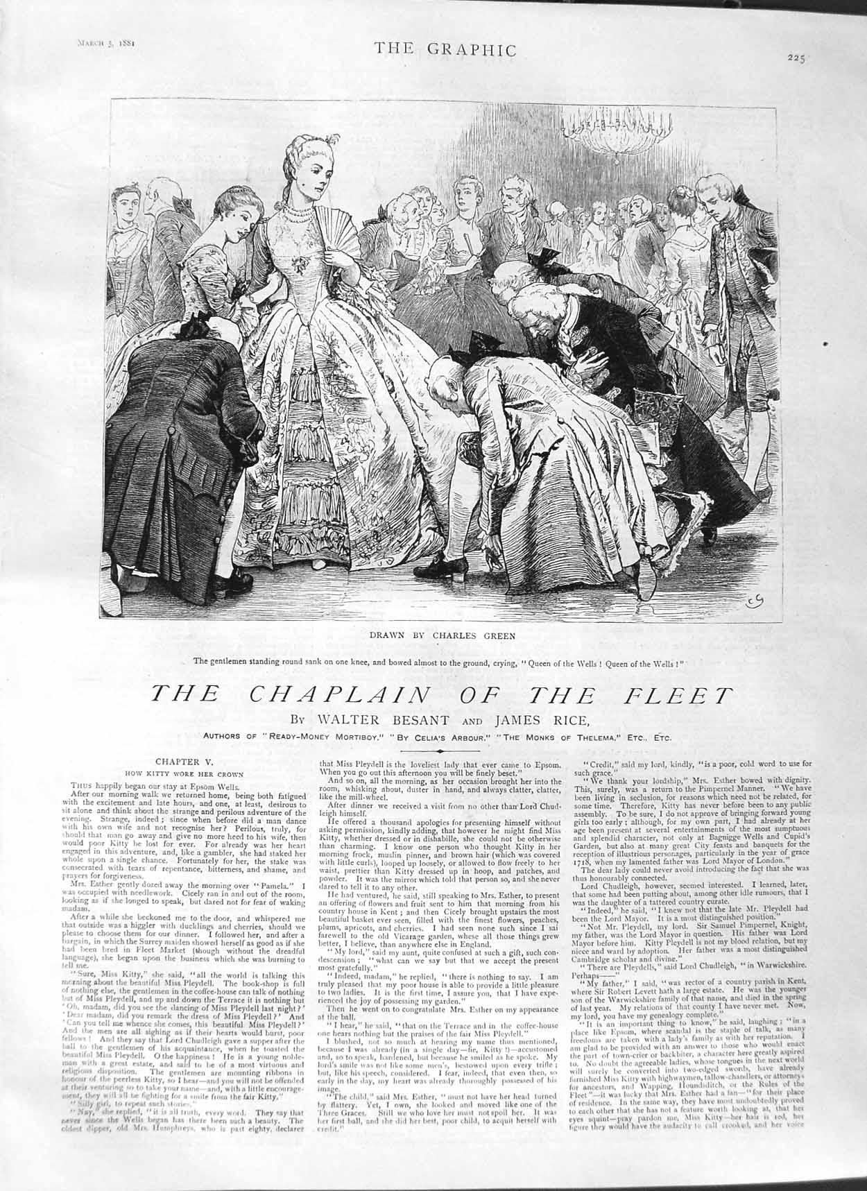 Old Antique Print 1881 Illustration Story Chaplain Fleet Dancing Men Lady 19th