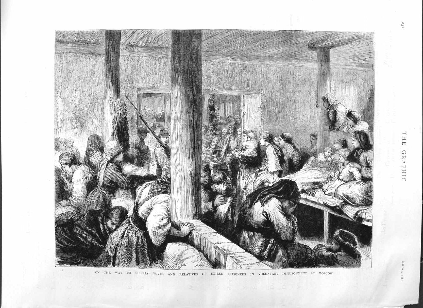 Old Antique Print 1881 Wives War Prisoners Moscow Ladies Children Scene 19th