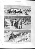 Original Old Antique Print 1881 Winter Sports Halifax Nova Scotia Snow Horses