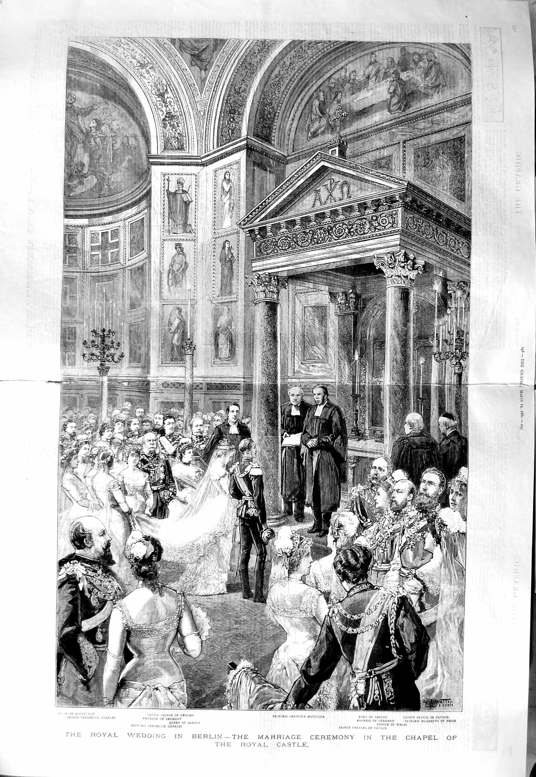 Old Antique Print 1881 Royal Wedding Berlin Chapel Castle Duke Edinburgh 19th
