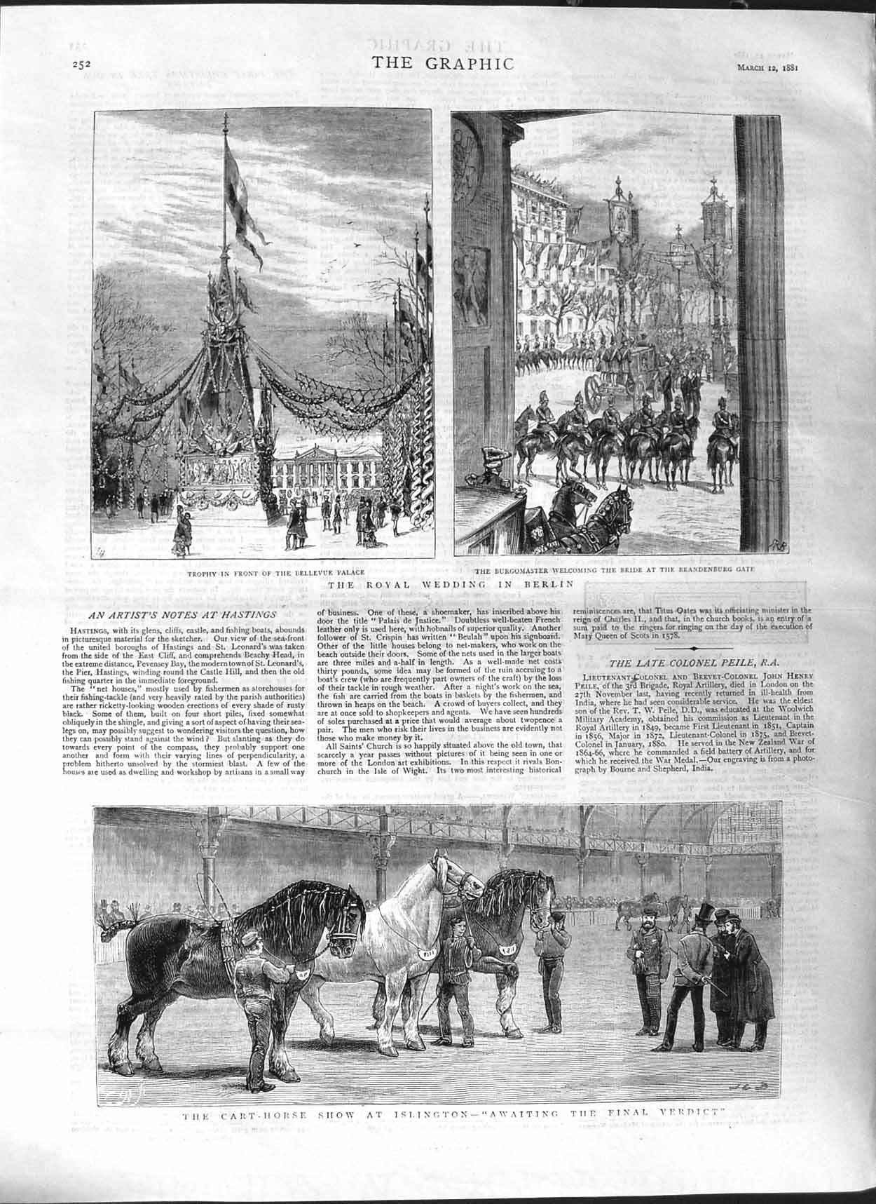 Original Old Antique Print 1881 Cart Horse Show Islington Royal Wedding Berlin