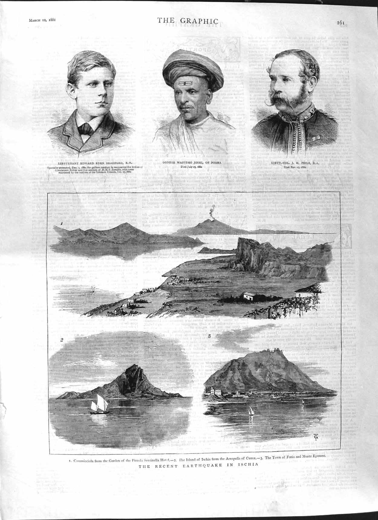 Original Old Antique Print 1881 Earthquake Monte Ischia Bradford Poona Josh 19th