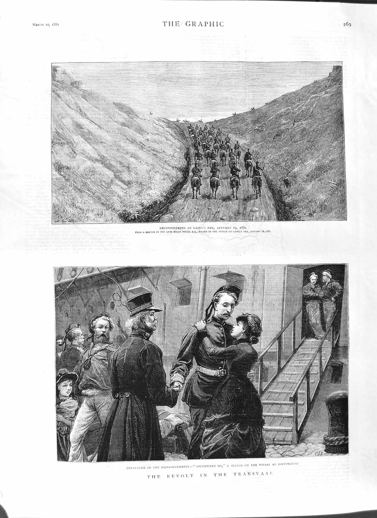 Original Old Antique Print 1881 Portsmouth Ship War Siers Laing'S Neck Poole