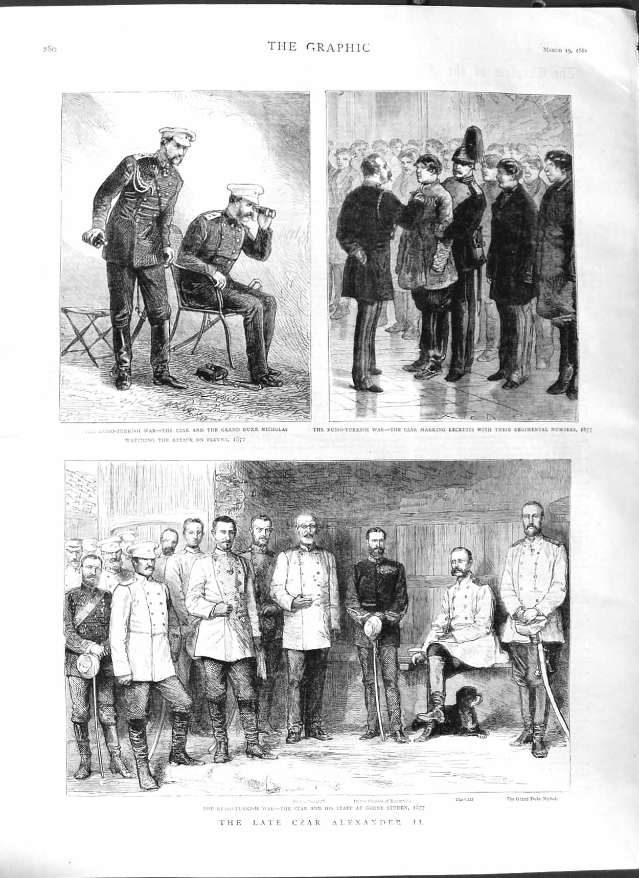 Original Old Antique Print 1881 Czar Alexander Grand Duke Nicholas Gorny Studen