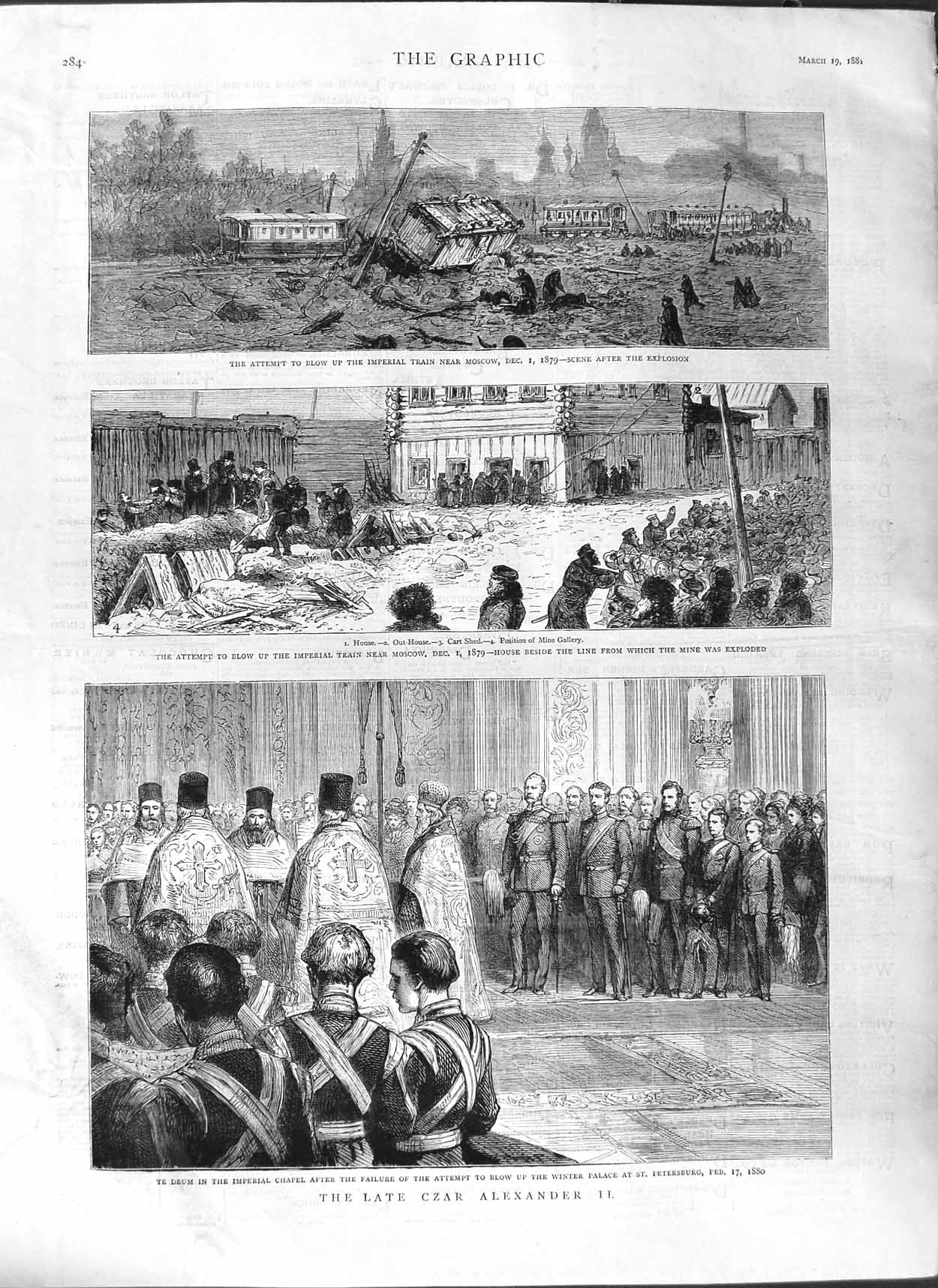 Original Old Antique Print 1881 Czar Alexander Russia Moscow Train Petersburg
