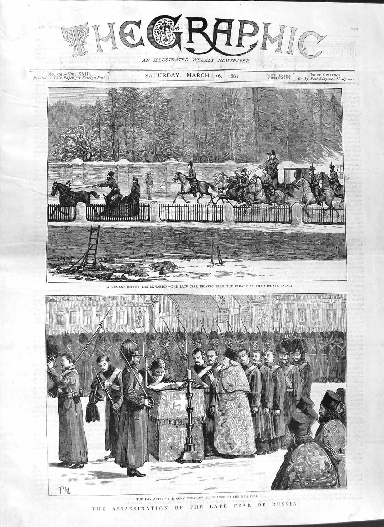 Original Old Antique Print 1881 Assassination Czar Russia Michael Palace Army