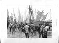 Old Antique Print 1881 Scene Billingsgate Fish Market Ships Boats Men Art 19th