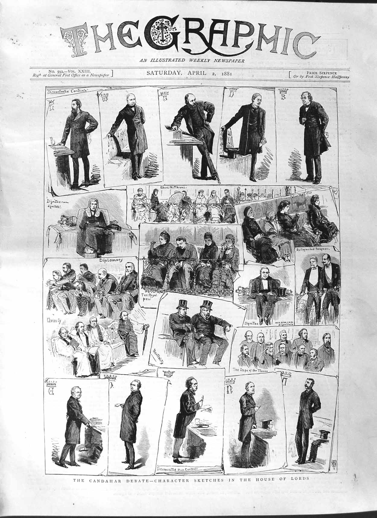 Original Old Antique Print 1881 Candahar Debate House Lords Royalty Men Throne
