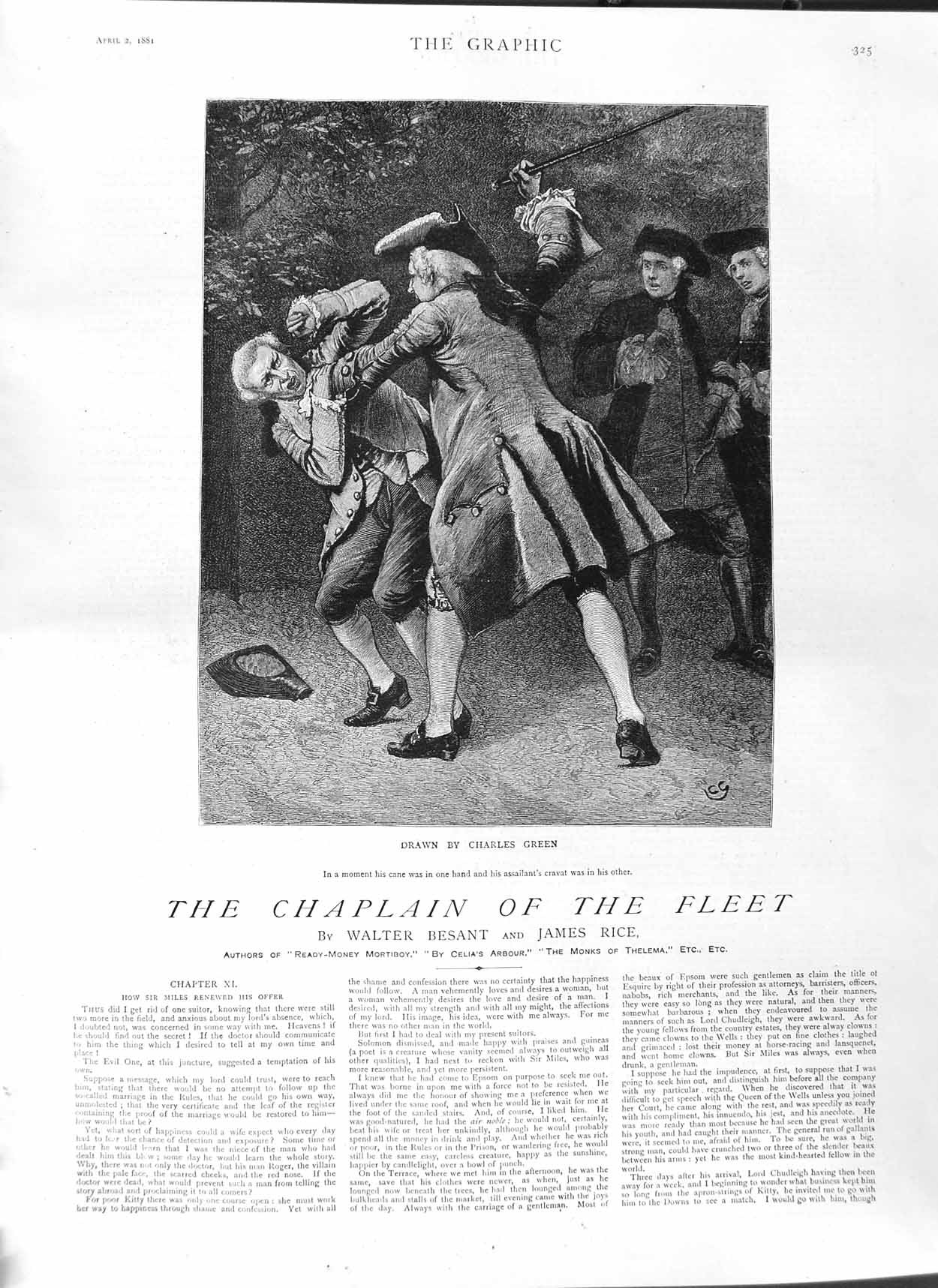 Original Old Antique Print 1881 Illustration Story Chaplain Fleet Men Fighting