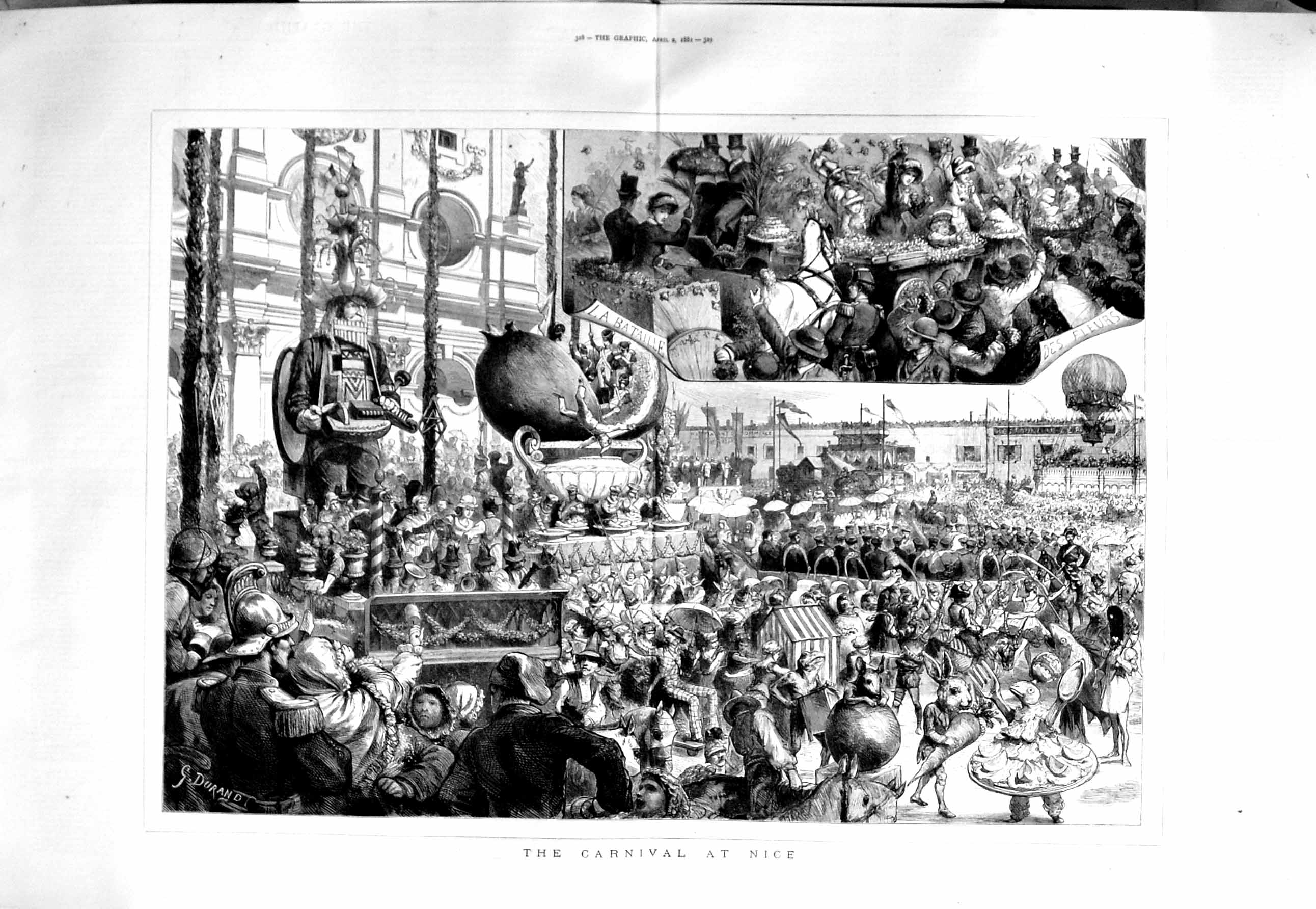 Old Antique Print 1881 Scene Carnival Nice Costumes Procession Fine Art 19th