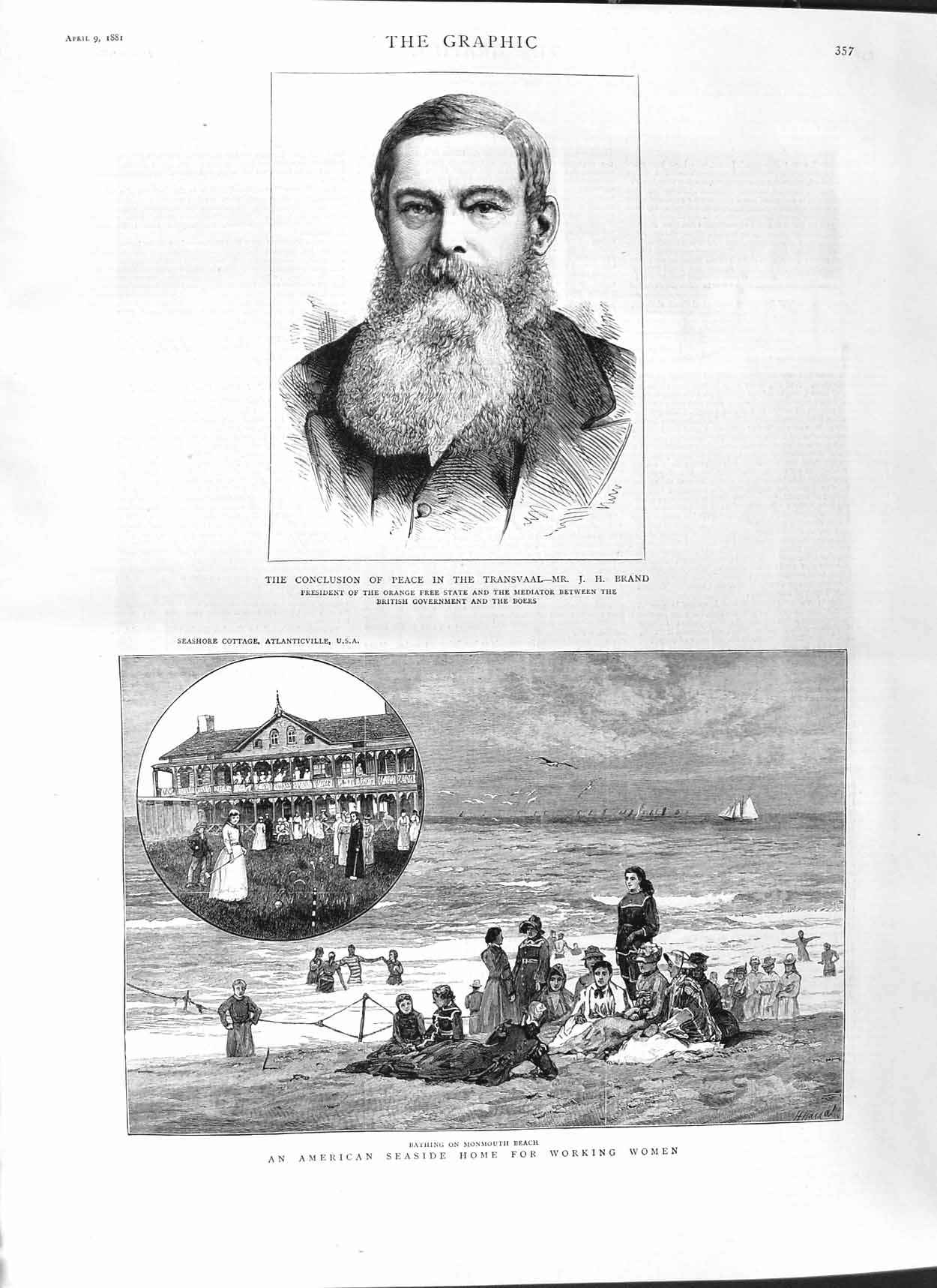 Original Old Antique Print 1881 Monmouth Beach Brand Transvaal War Orange State