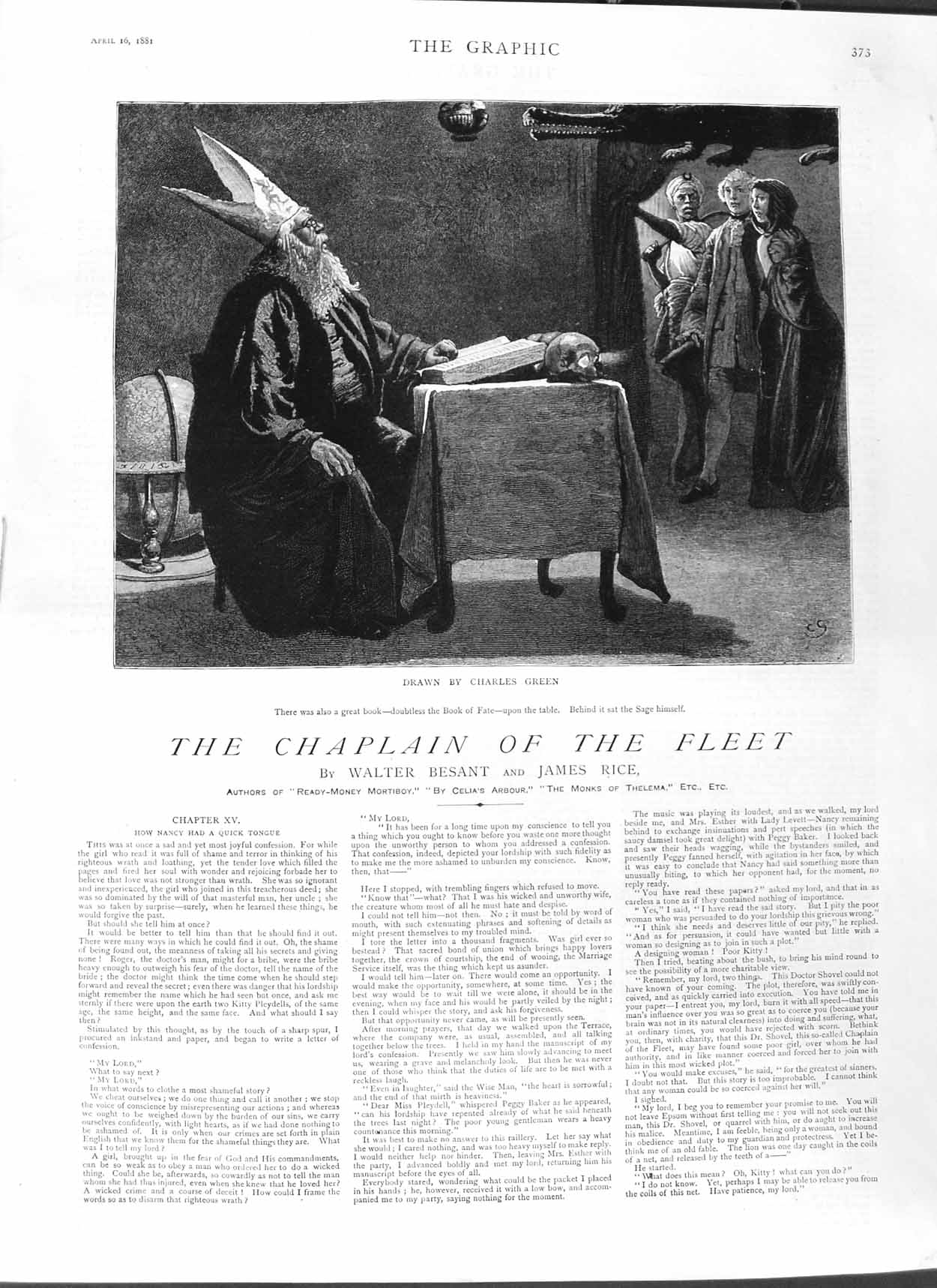 Original Old Antique Print 1881 Illustration Story Chaplain Fleet Book Fate Men