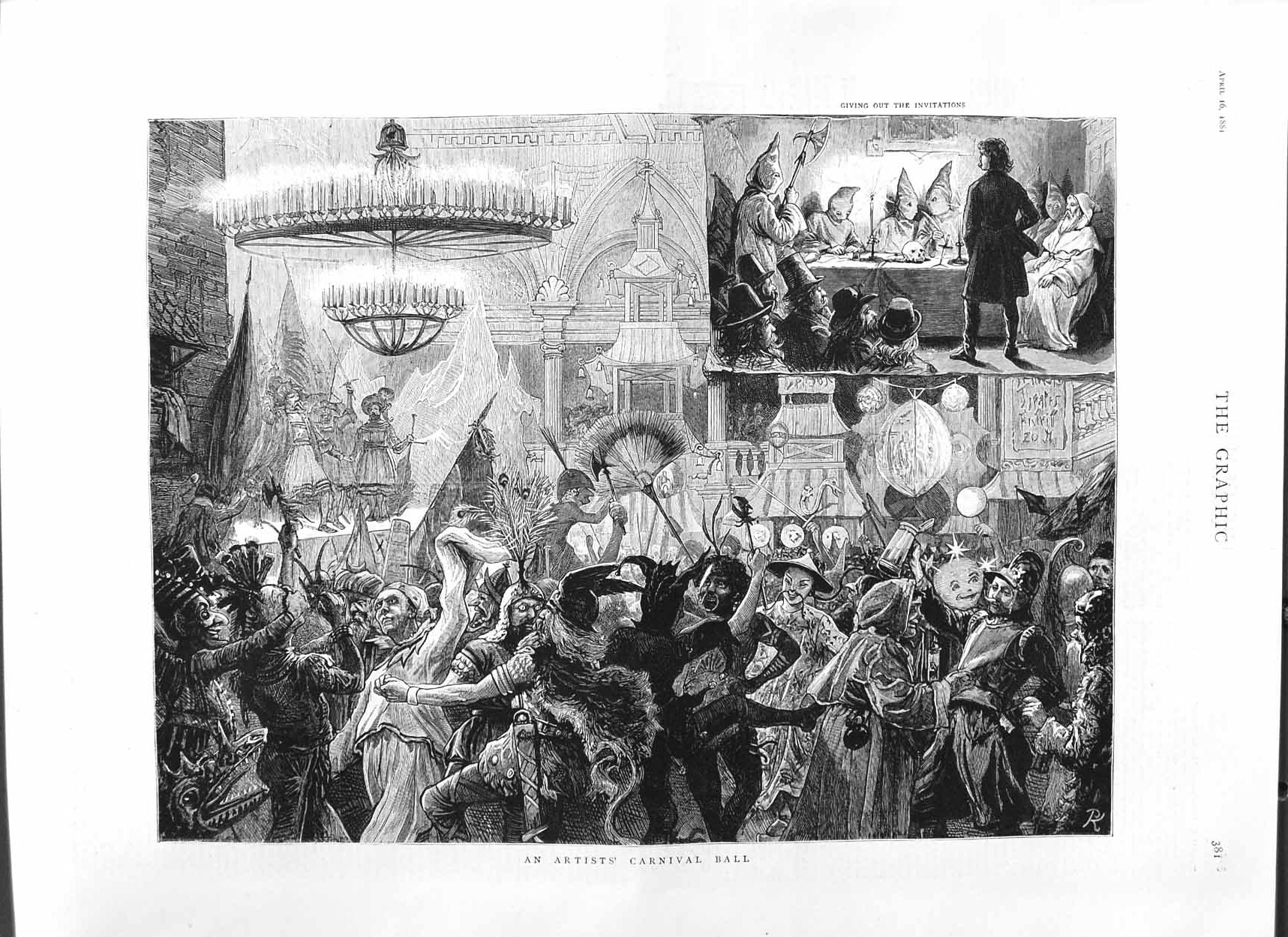 Original Old Antique Print 1881 Fine Art Scene Carnival Ball Costumes Dance