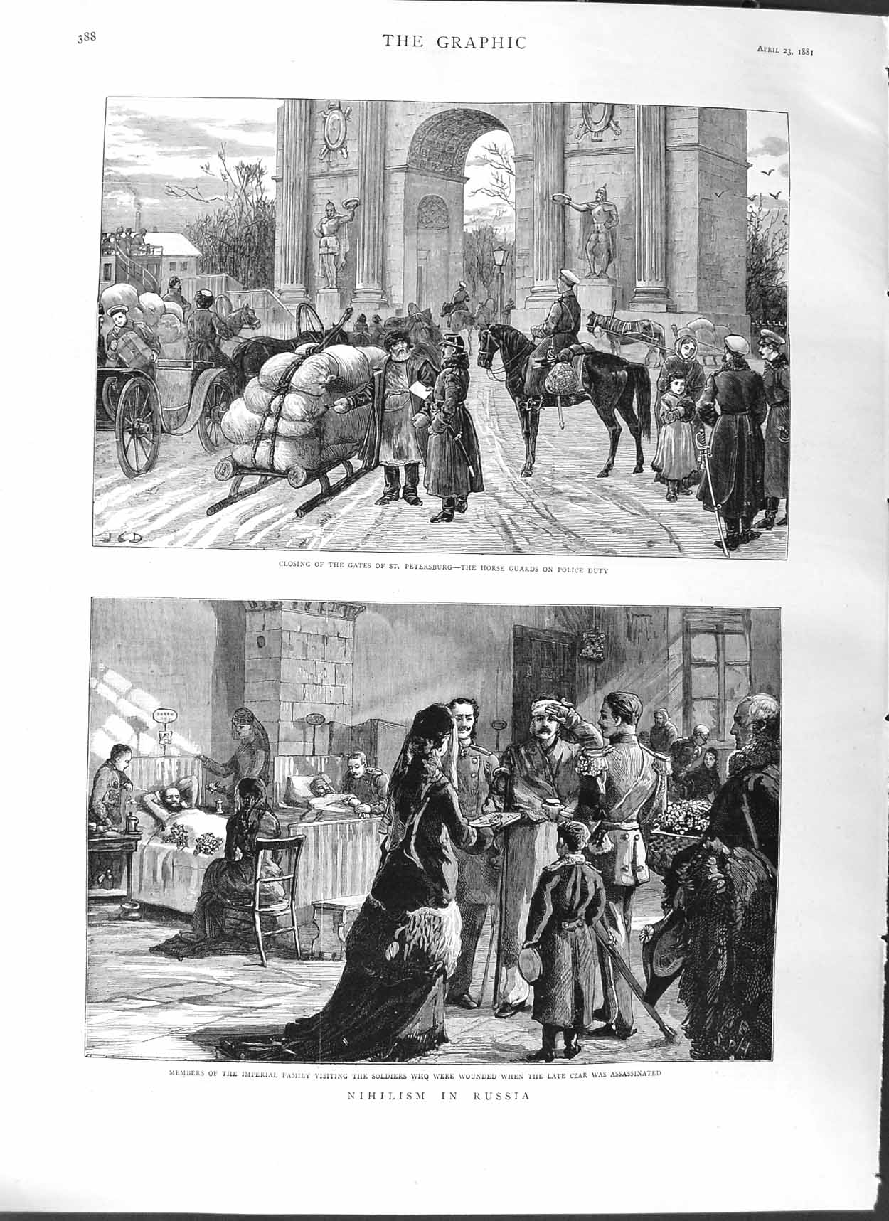 Original Old Antique Print 1881 Nihilism Russia Czar Siers Hospital Petersburg