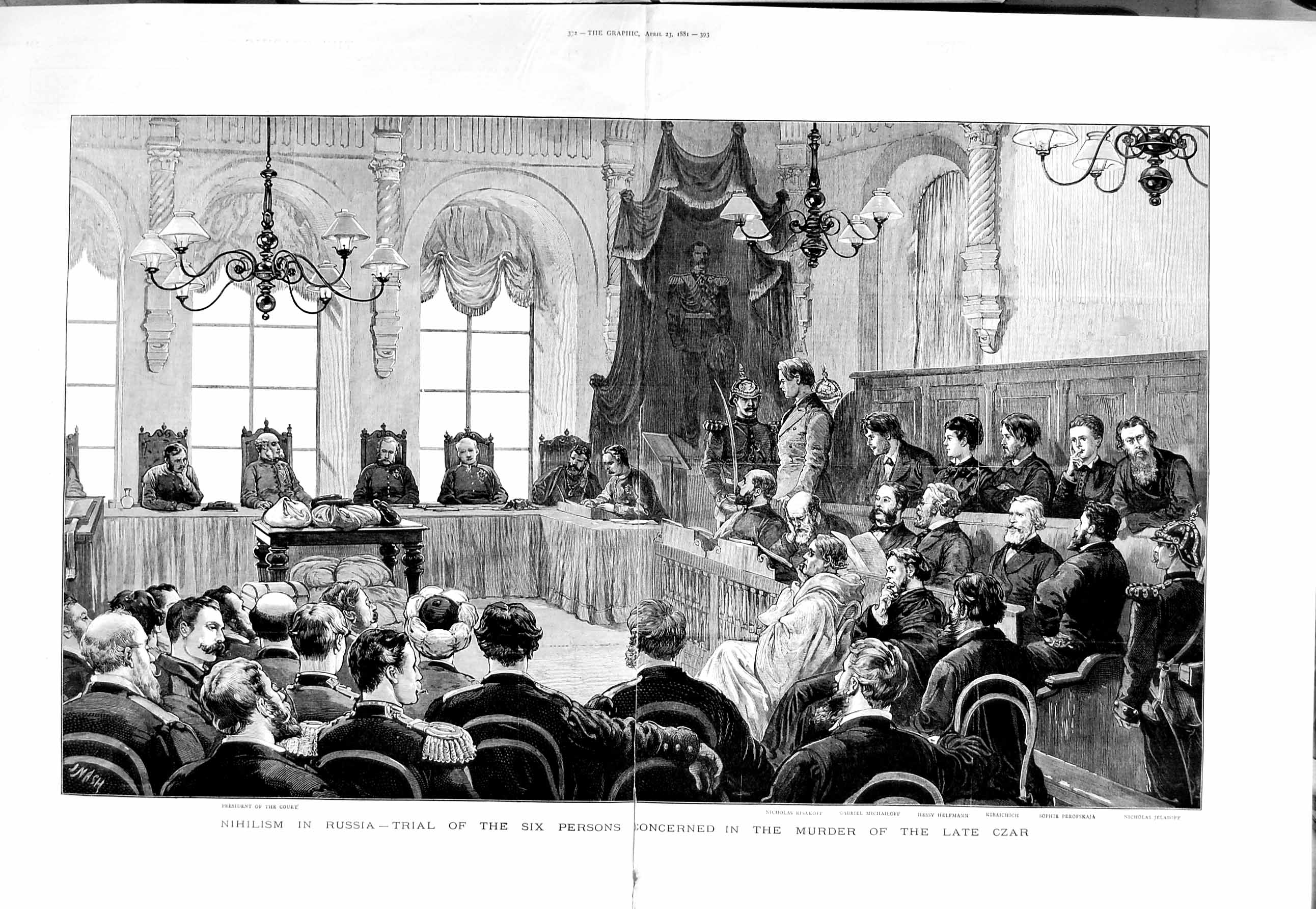 Original Old Antique Print 1881 Nihilism Russia Court Risakoff Helfmann J 19th