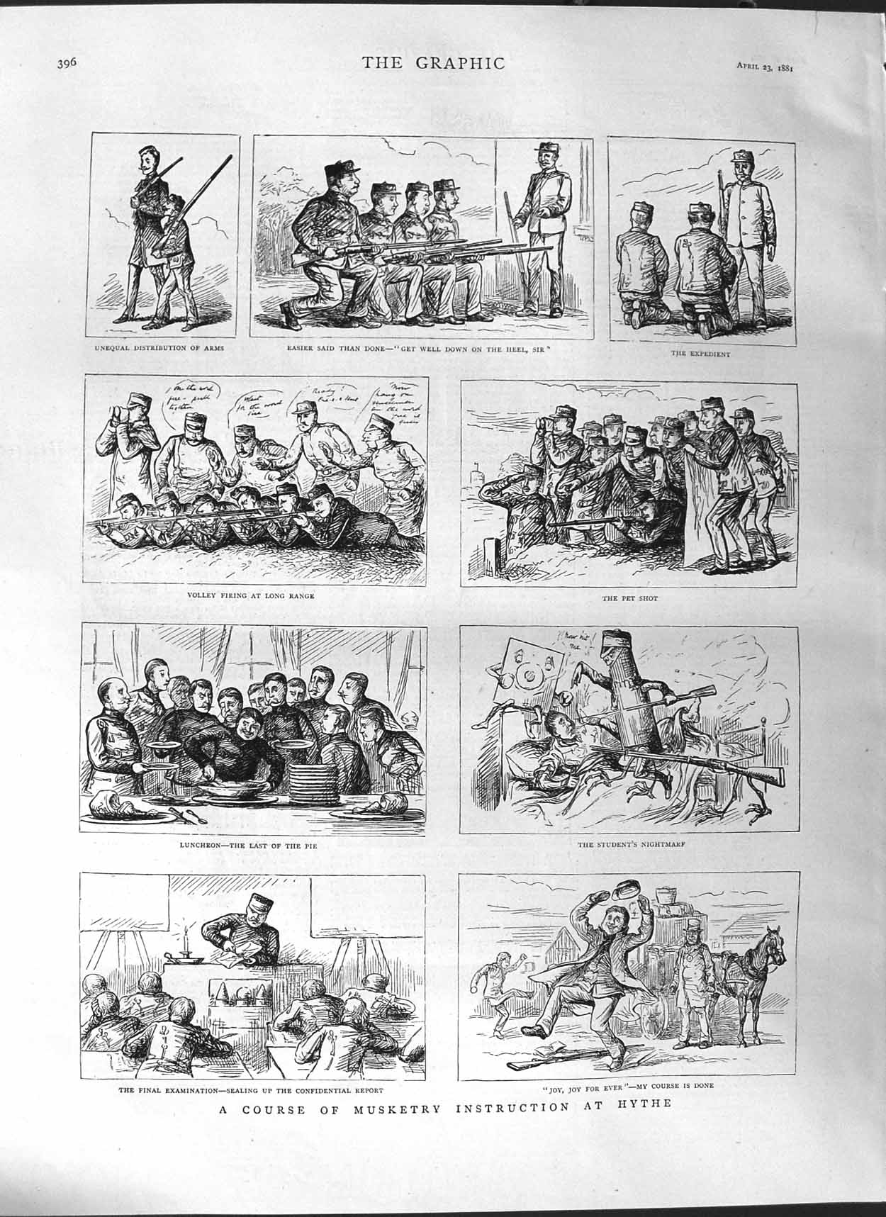 Original Old Antique Print 1881 Course Musketry Instruction Hythe Sport Sketch