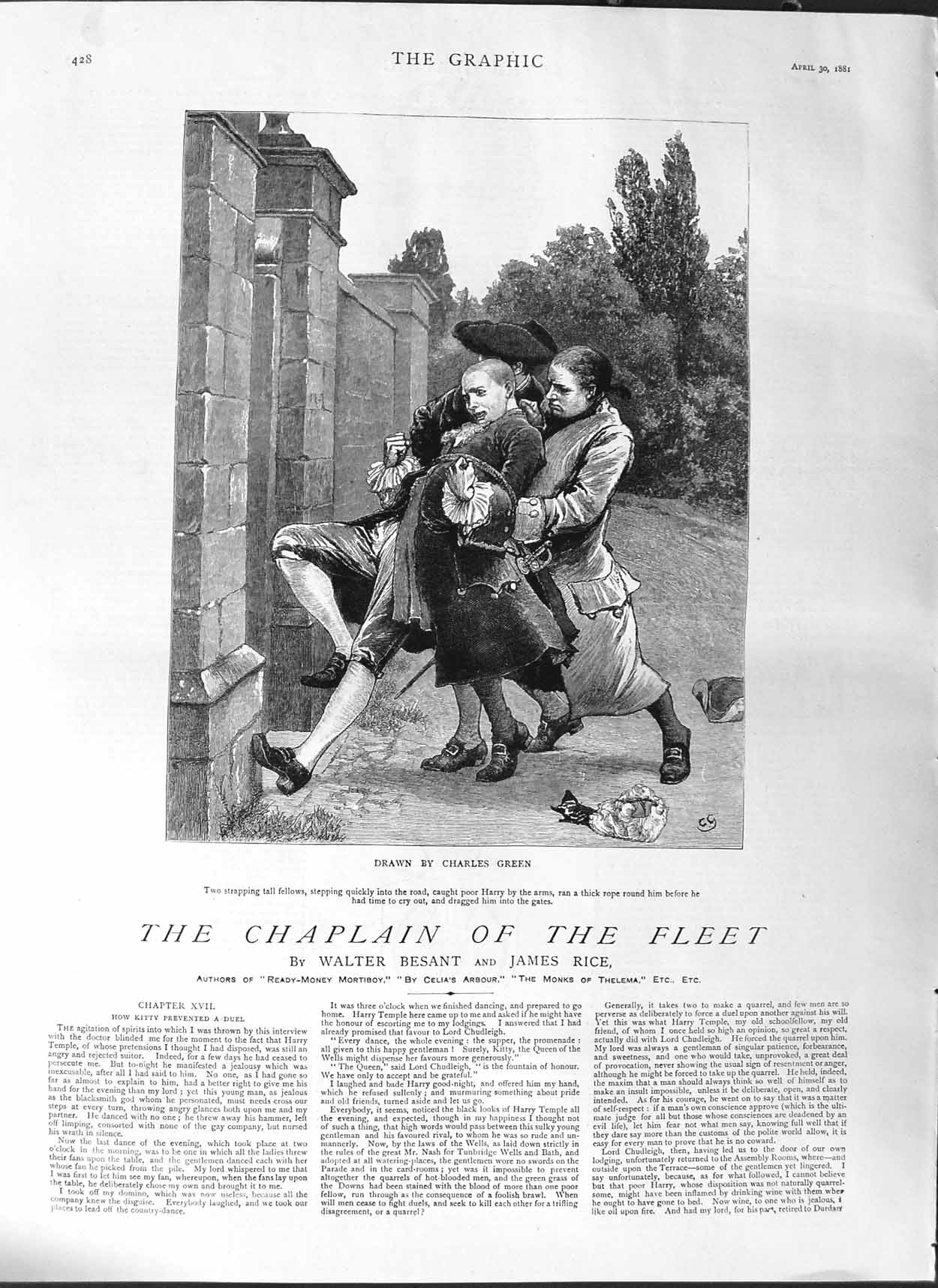 Old Antique Print 1881 Illustration Story Chaplain Fleet Harry Attack Men 19th
