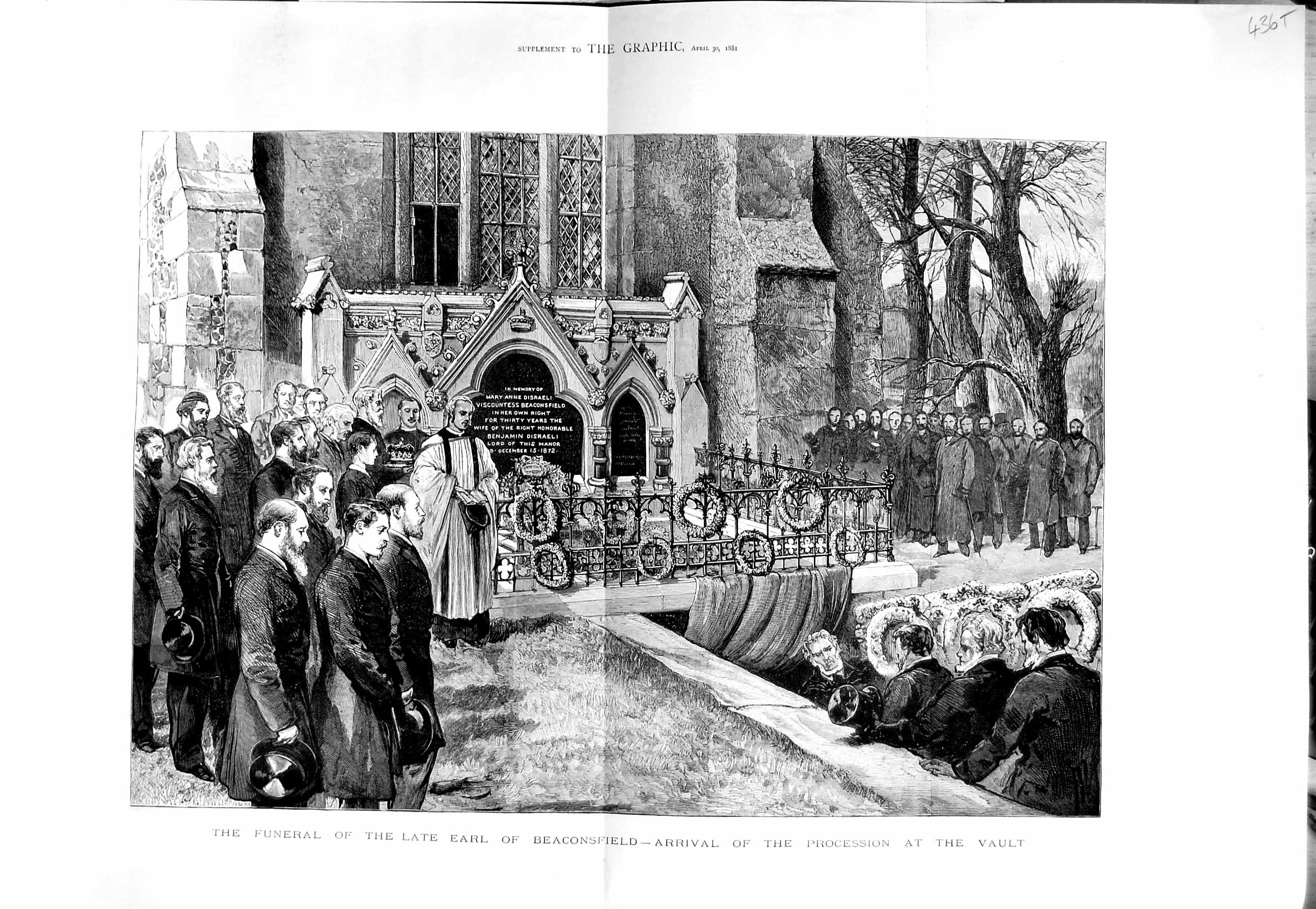 Old Antique Print 1881 Funeral Earl Beaconsfield Procession Vault Grave 19th