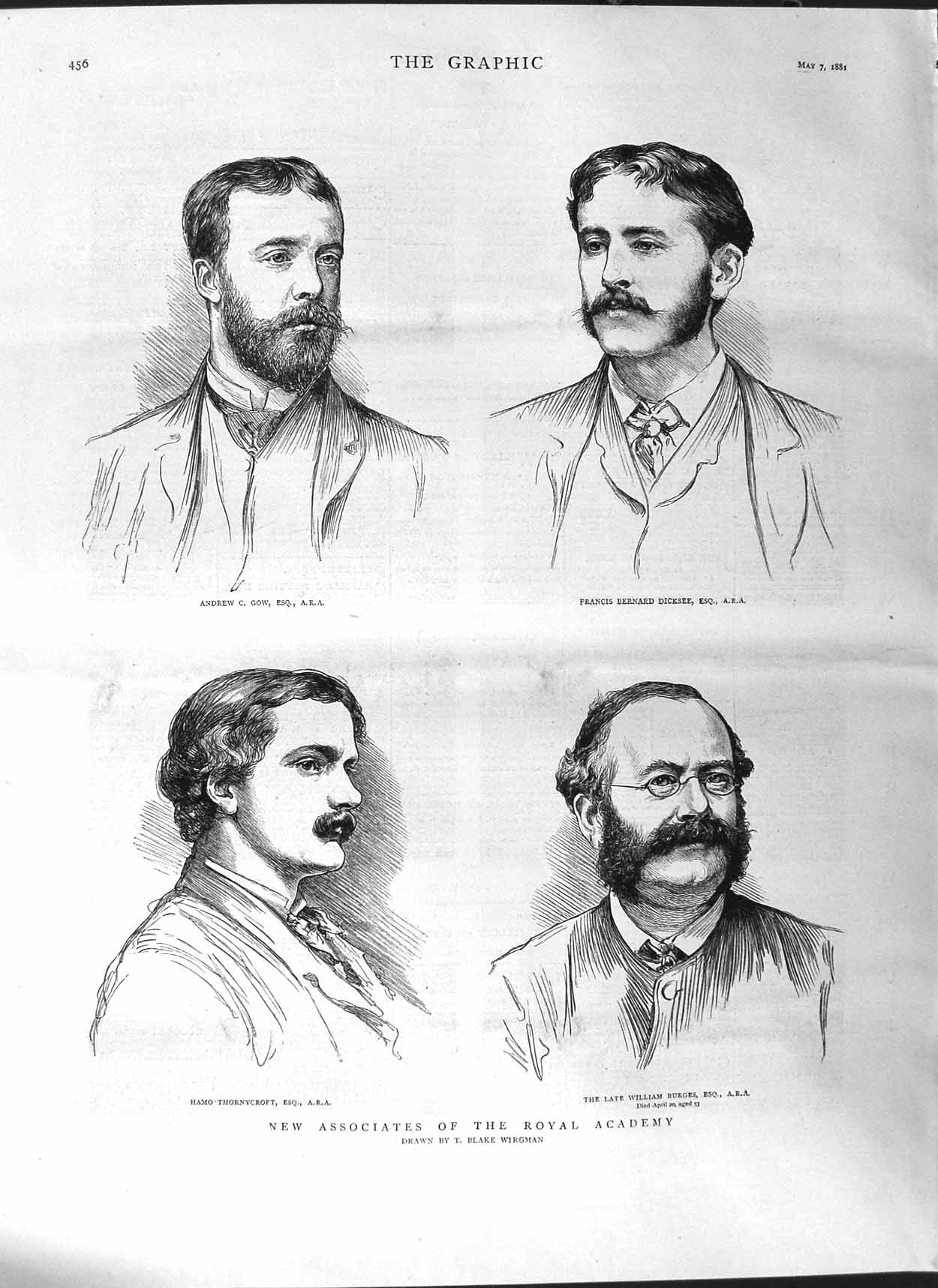Old Antique Print 1881 Royal Academy Men Gow Dicksee Burges Thornycroft 19th