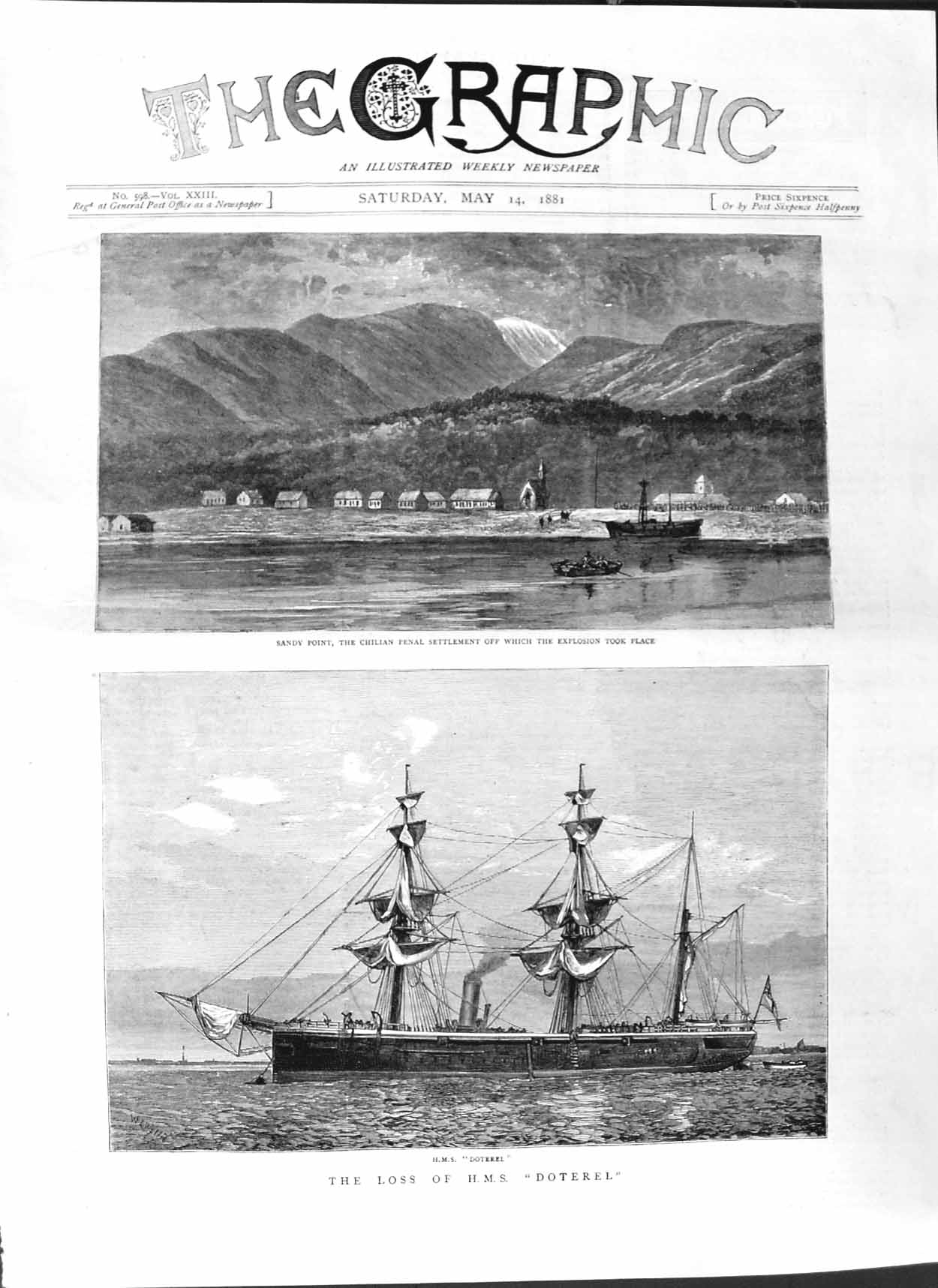 Original Old Antique Print 1881 Sandy Point Chilian Penal Settlement Doter 19th
