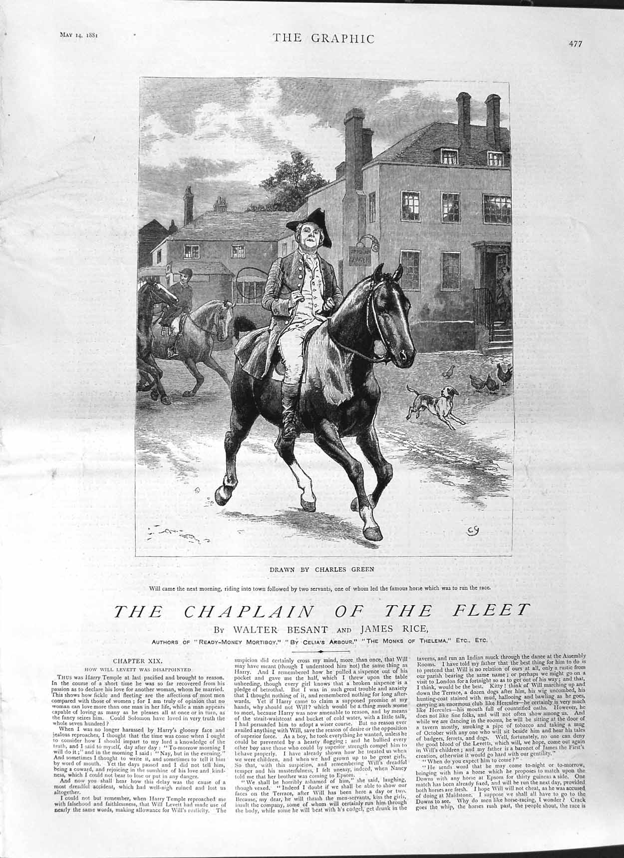 Old Antique Print 1881 Illustration Story Chaplain Fleet Will Horse Man 19th