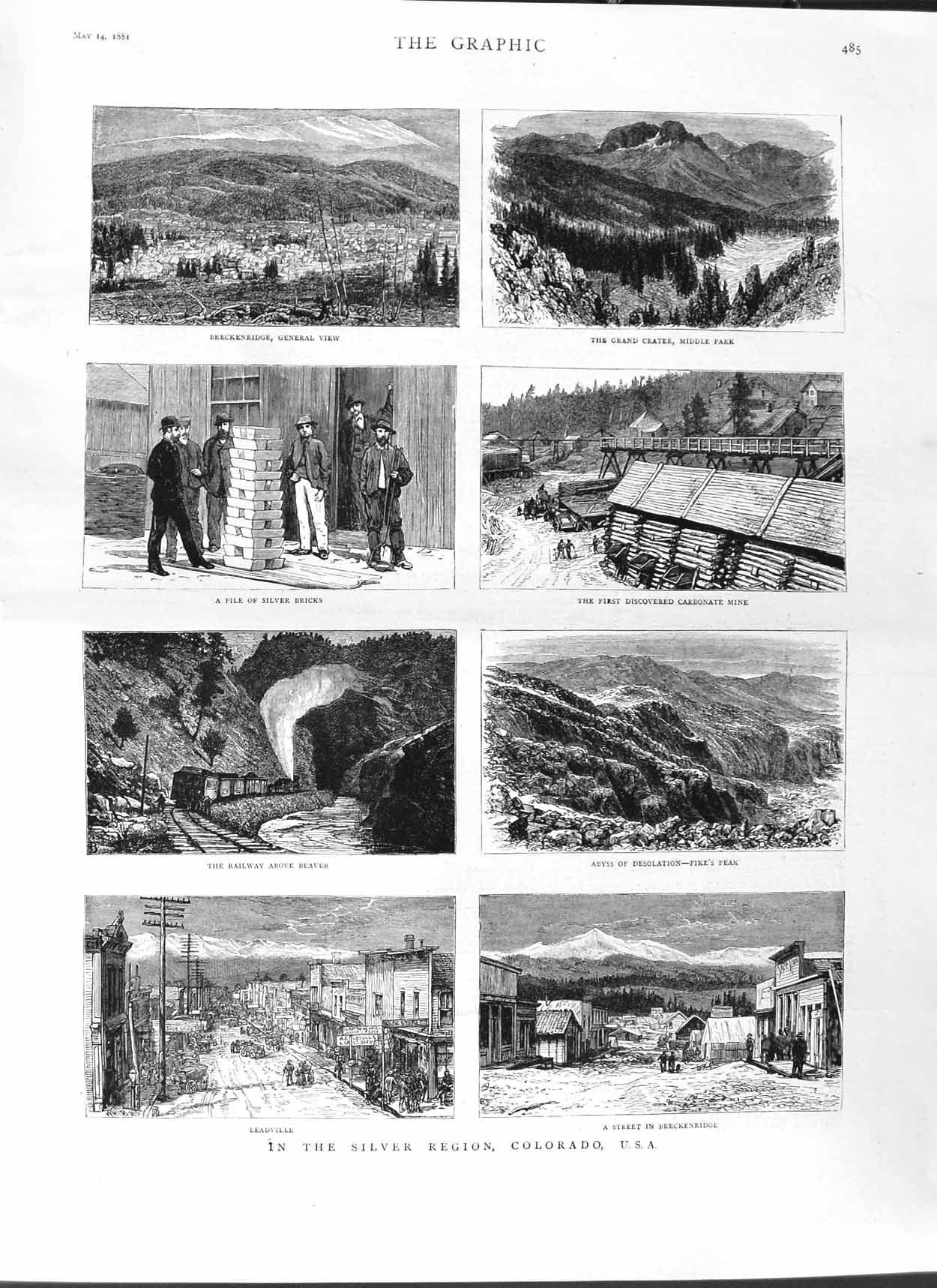 Original Old Antique Print 1881 Colorado America Breckenridge Railway Silv 19th