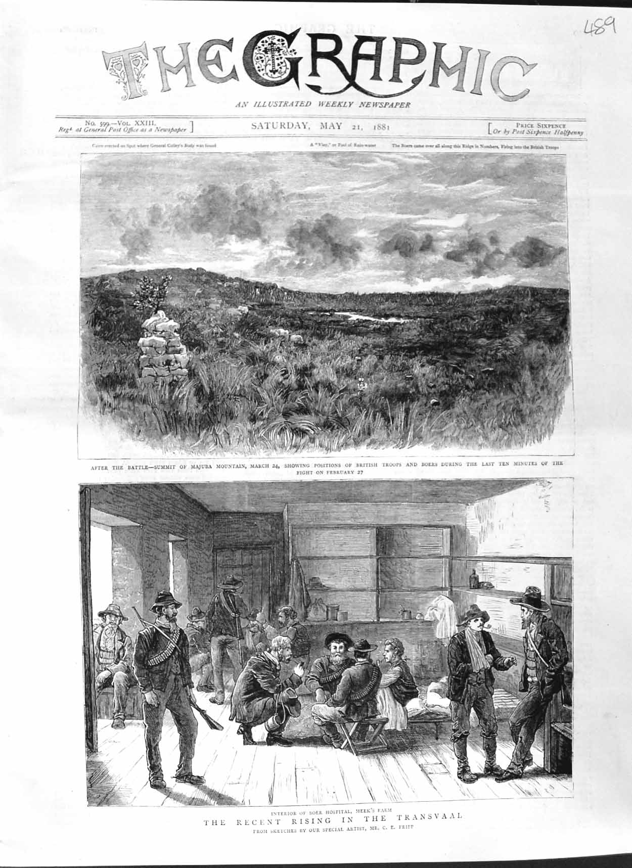 Old Antique Print 1881 War Transvaal Majuba Mountains Meek Boer Hospital 19th