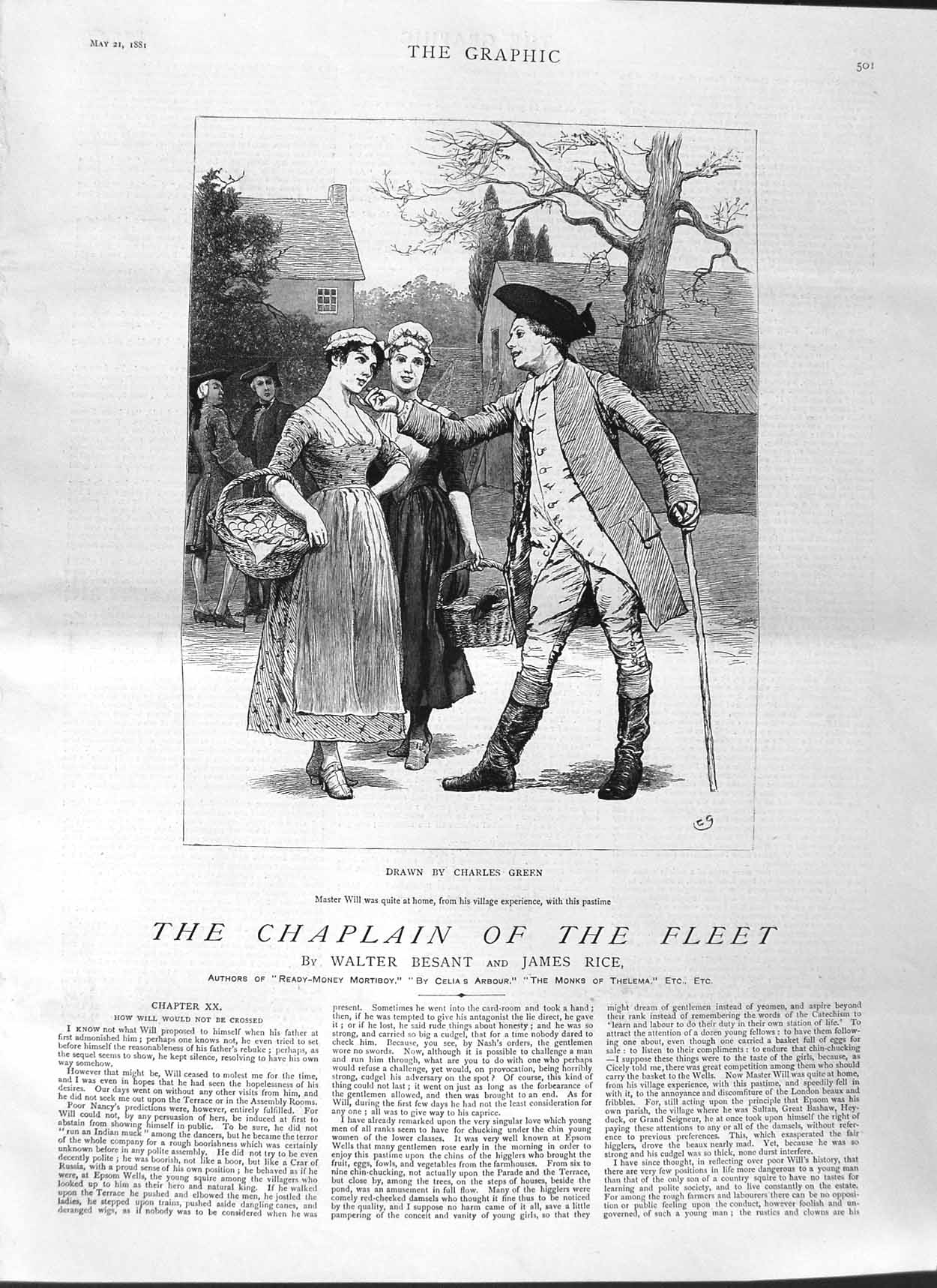 Original Old Antique Print 1881 Illustration Story Chaplain Fleet Romance Will