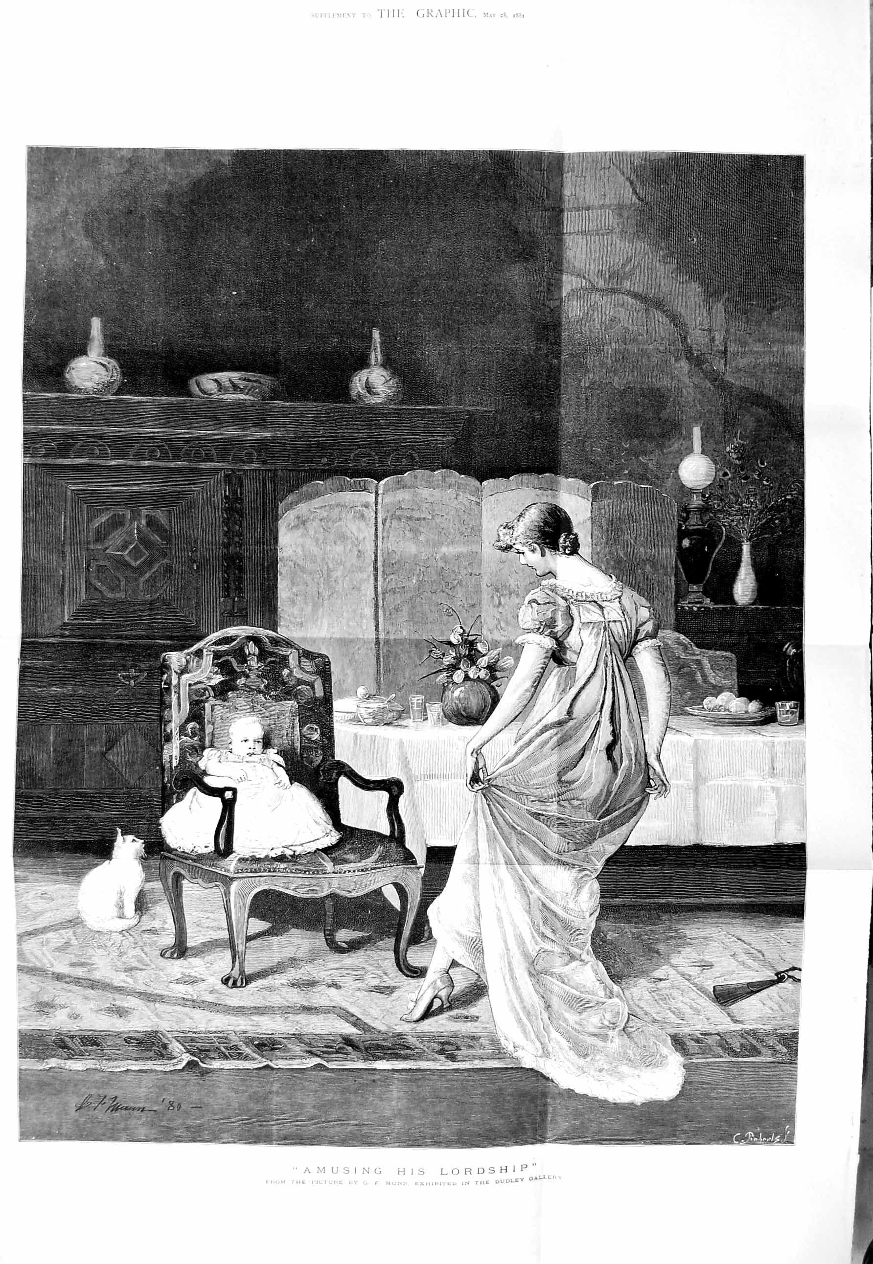 Old Antique Print 1881 Royal Baby Mother Dancing Dudley Gallery Fine Art 19th