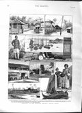 Original Old Antique Print 1881 Maldive Islands Male Harbour Didi Fort Fishing