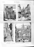 Original Old Antique Print 1881 George Stephenson Newcastle Castle Garth Dean