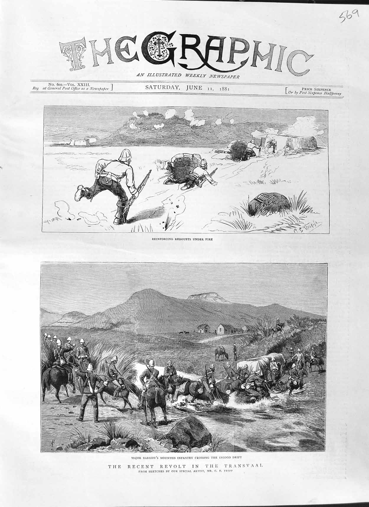 Old Antique Print 1881 War Transvaal Major Barrow Ingogo Drift Redoubts 19th