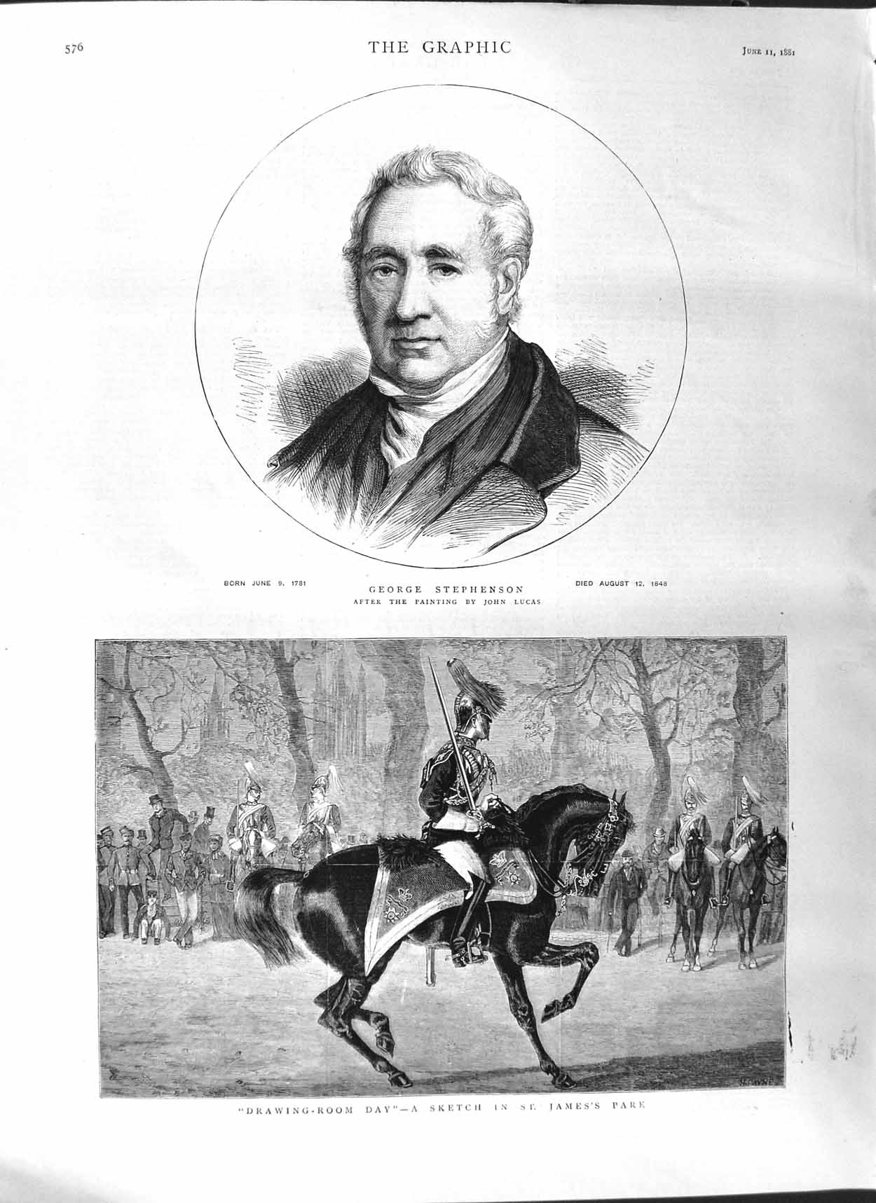 Old Antique Print 1881 George Stephenson John Lucas Horse Guards London 19th
