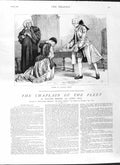 Original Old Antique Print 1881 Illustration Story Chaplain Fleet Charles Green