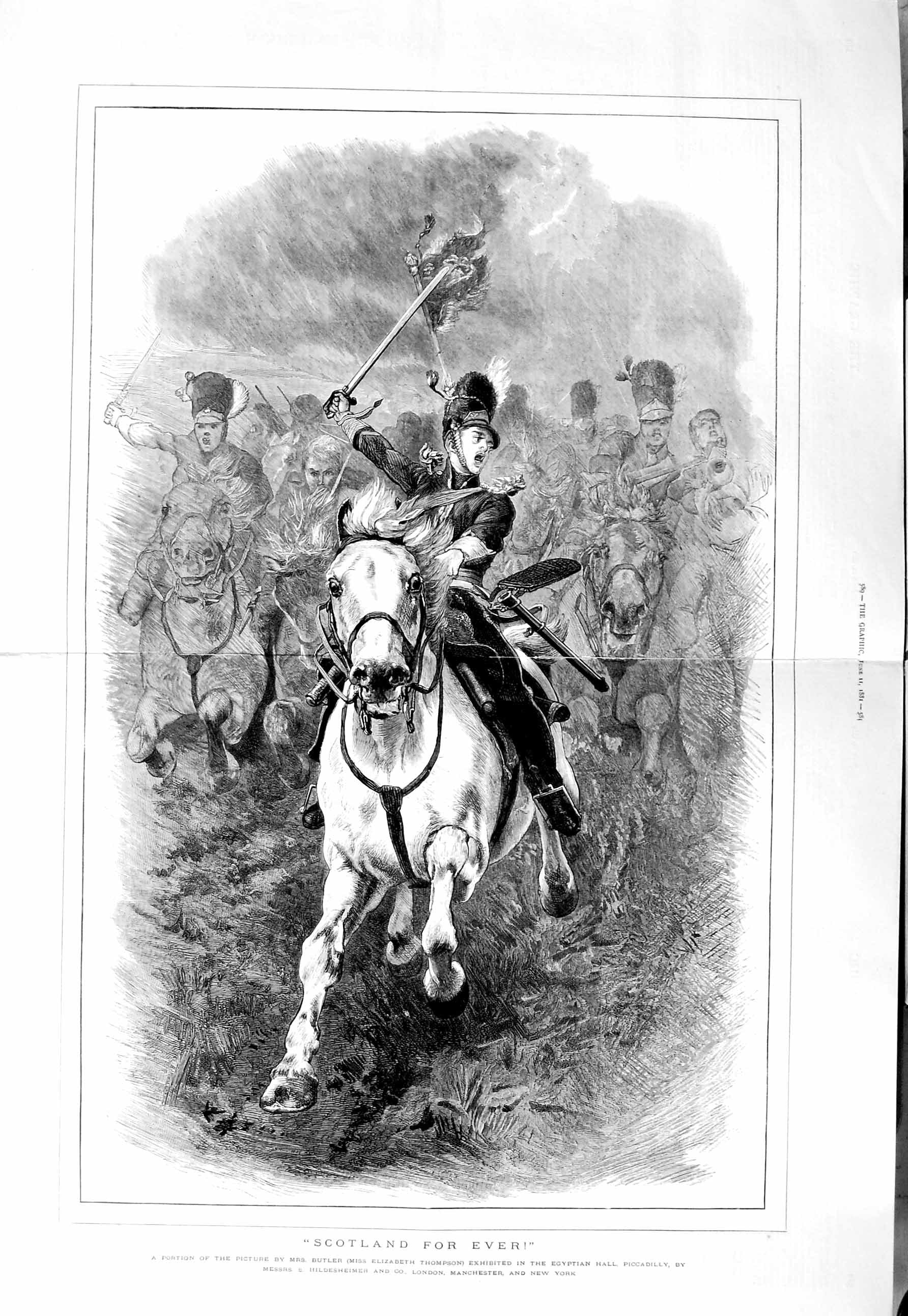 Original Old Antique Print 1881 Siers Horses Scotland Butler Fine Art War 19th
