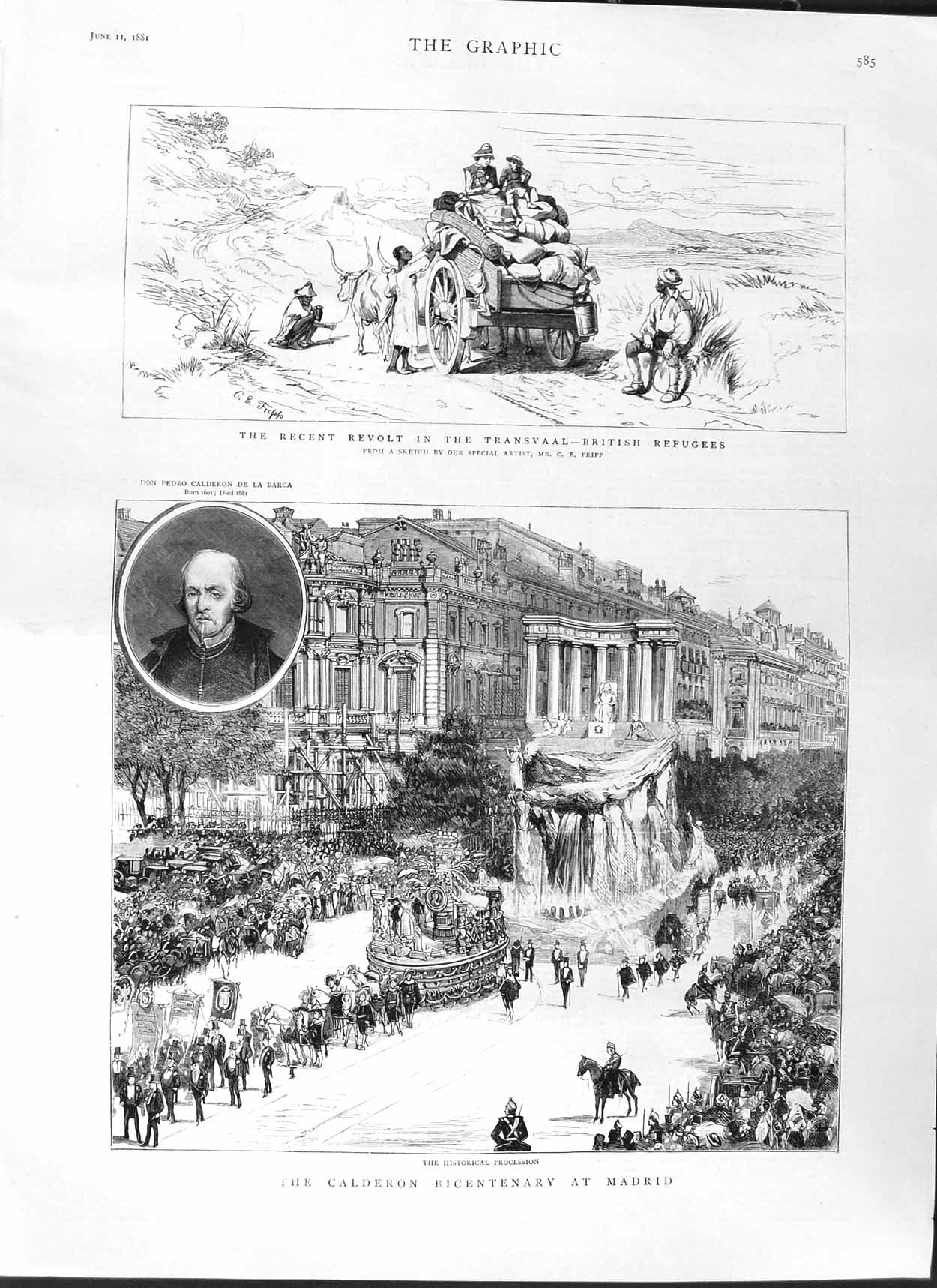 Old Antique Print 1881 Calderon Madrid Spain Transvaal British Refugees 19th