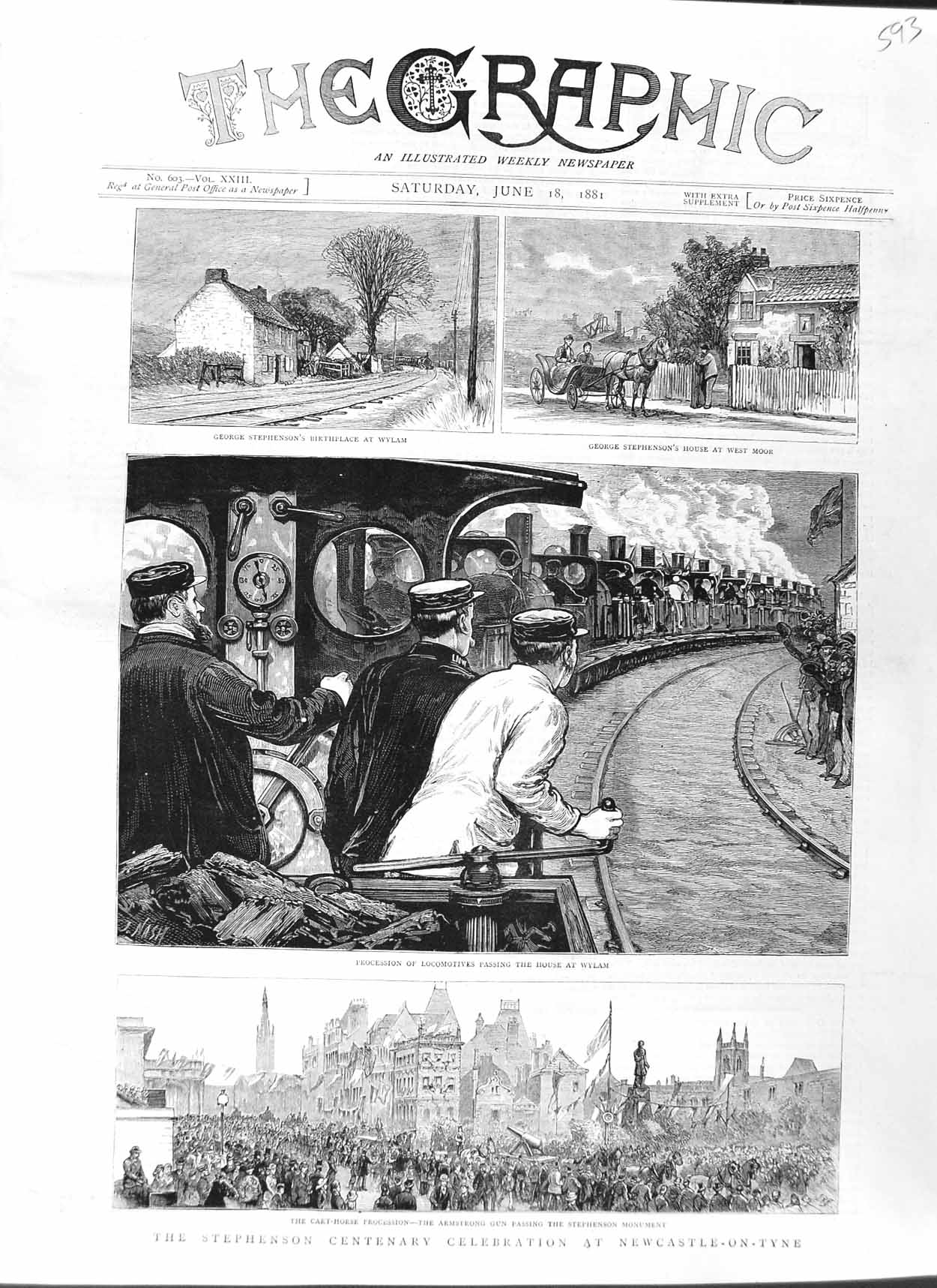 Original Old Antique Print 1881 Stephenson Armstrong Gun Wylam Newcastle- 19th