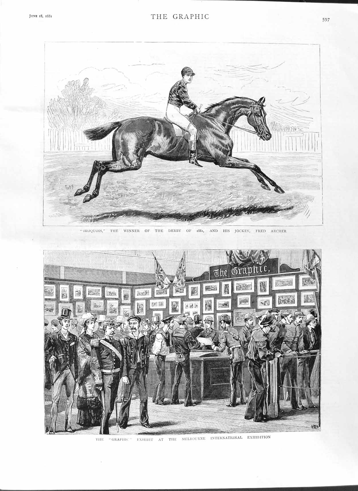 Original Old Antique Print 1881 Iroquois Derby Horse Fred Archer Art Me 19th