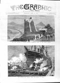 Original Old Antique Print 1881 Castletown Castle Ireland Ship Railway Victorian