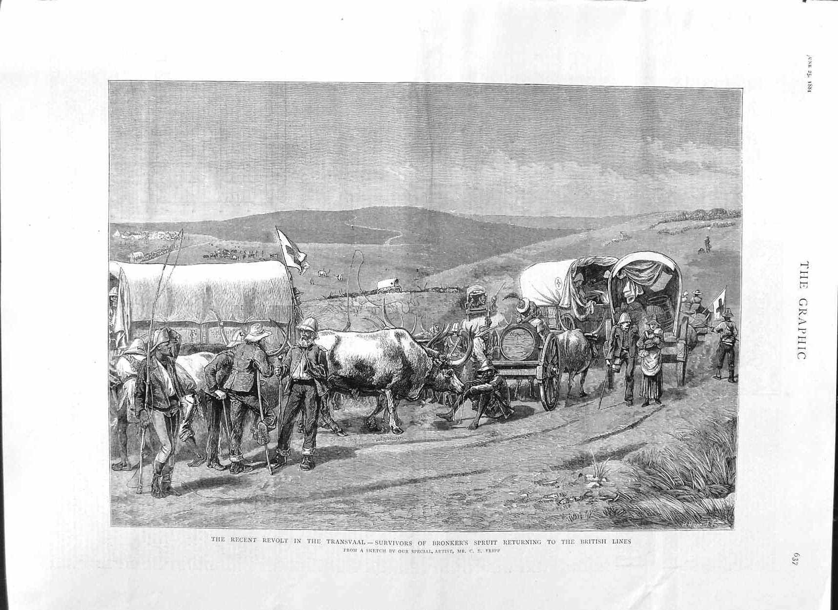 Original Old Antique Print 1881 Transvaal Revolt Survivors Bonkers Spruit Siers