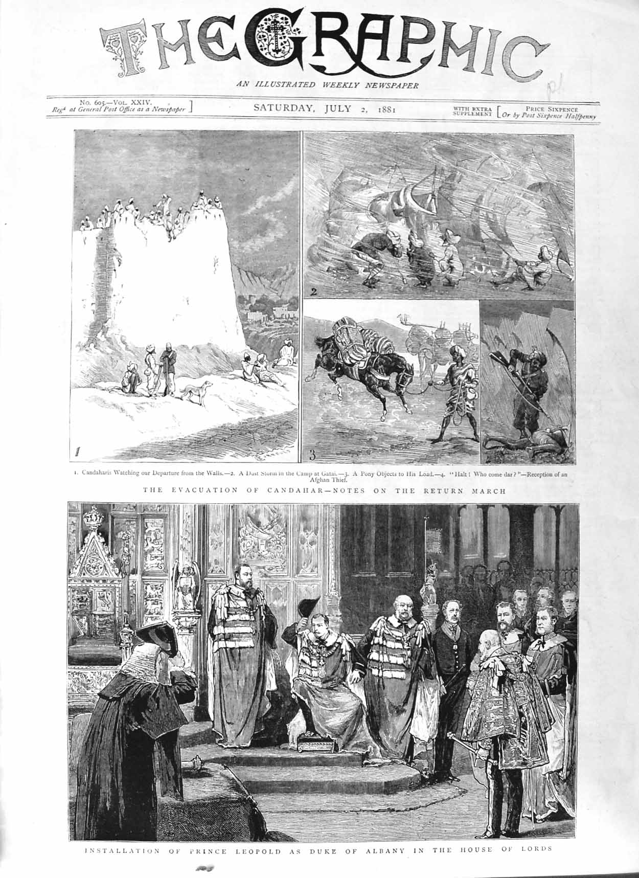 Original Old Antique Print 1881 Candahar Prince LeopDuke Albany House Lords