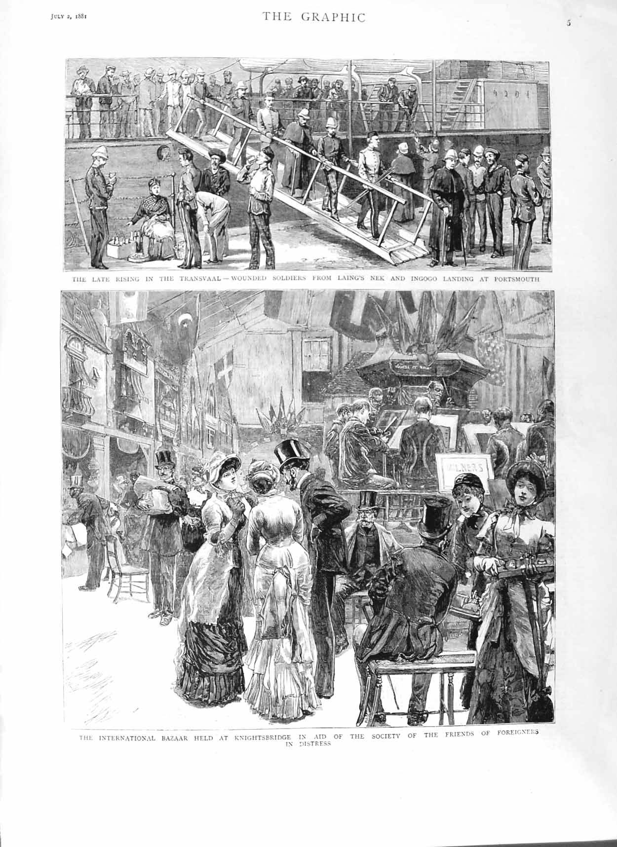 Original Old Antique Print 1881 Transvaal War Siers Laing'S Neck Knightsbridge